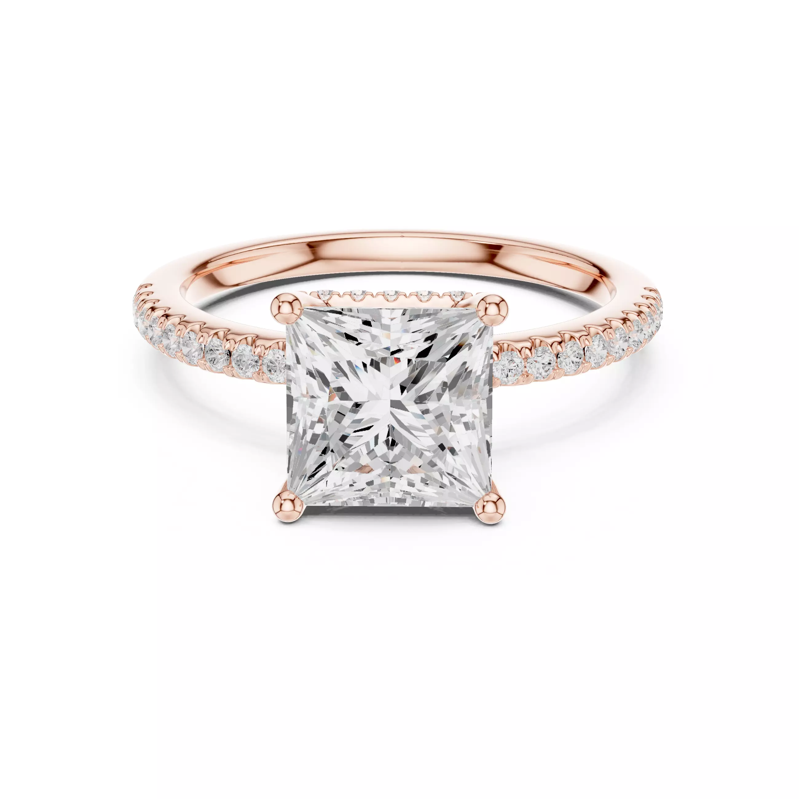 2CT Princess Cut Pave Hidden Halo Diamond Ring 3DM STL Video 3D print model_0