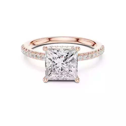 2CT Princess Cut Pave Hidden Halo Diamond Ring 3DM STL Video 3D print model