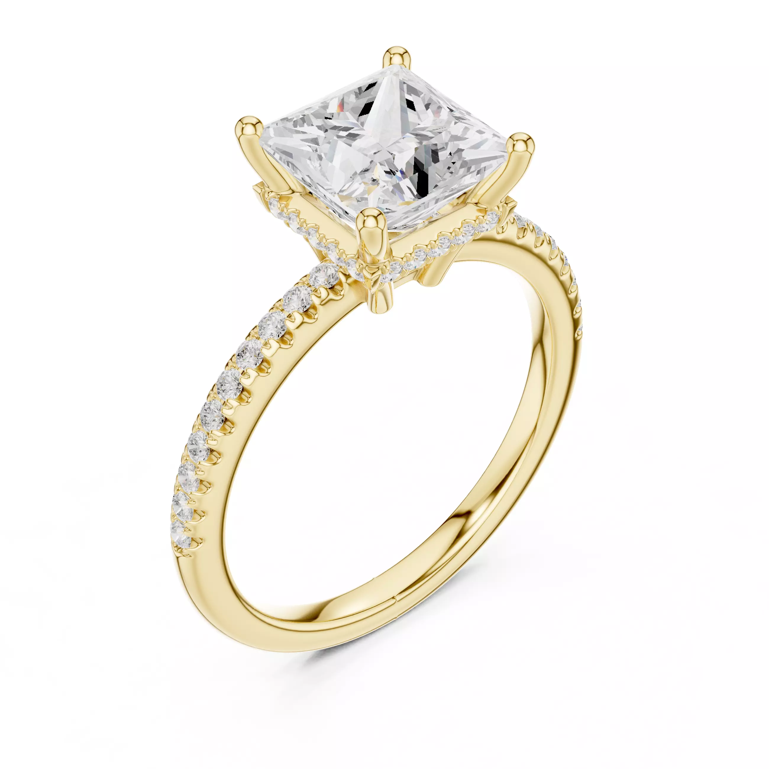 2CT Princess Cut Pave Hidden Halo Diamond Ring 3DM STL Video 3D print model_7