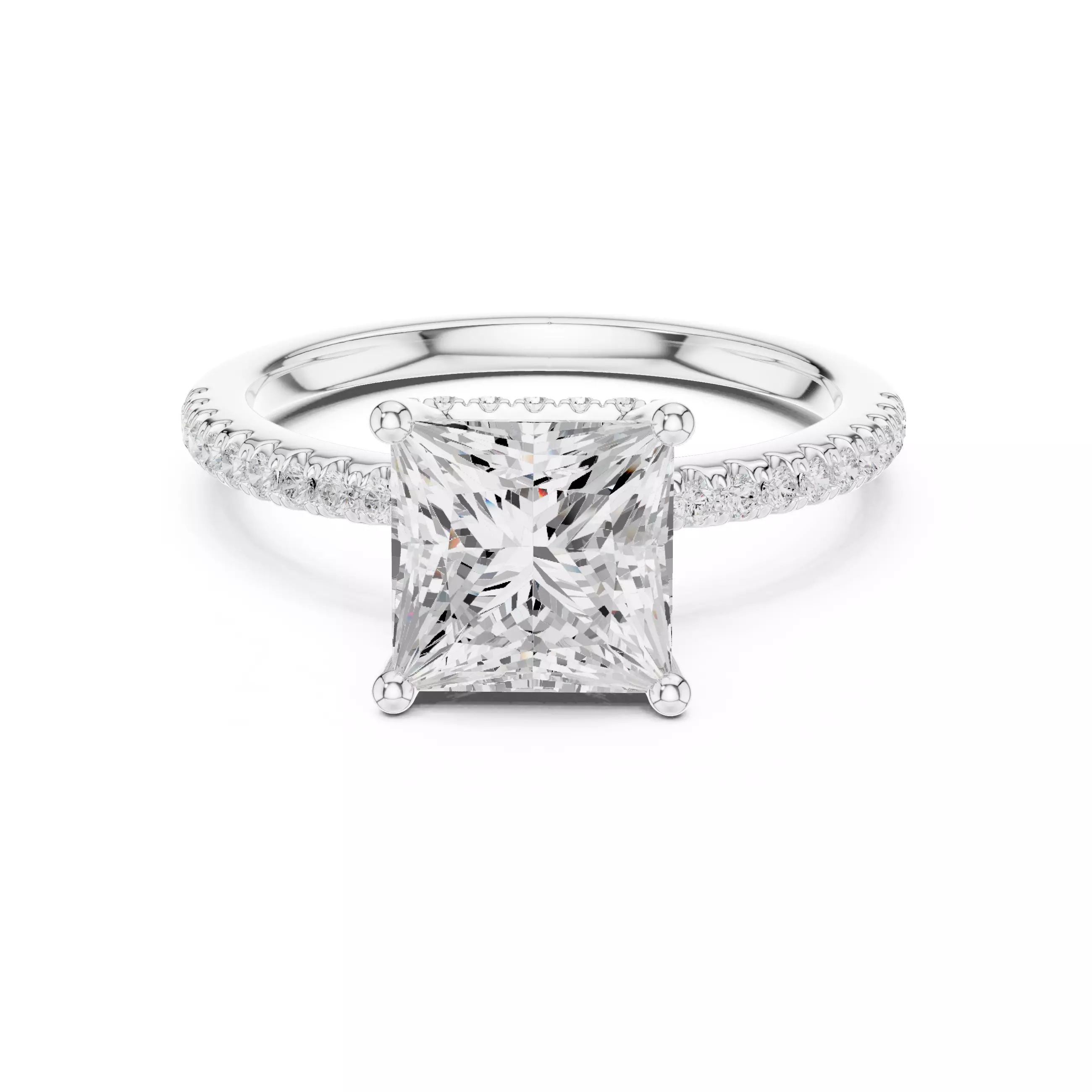 2CT Princess Cut Pave Hidden Halo Diamond Ring 3DM STL Video 3D print model_2