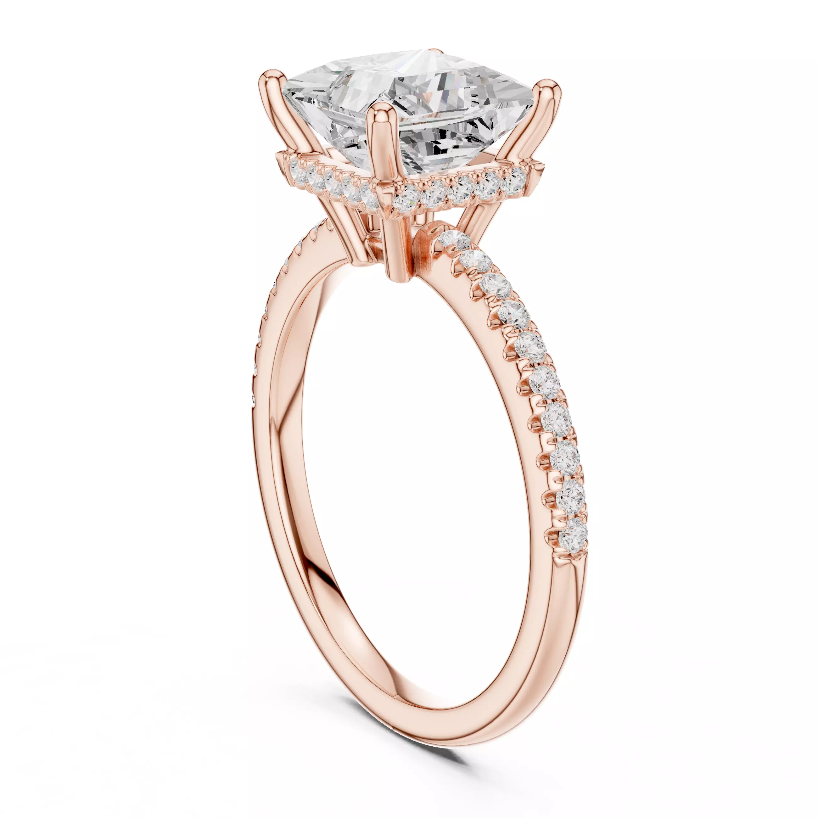 2CT Princess Cut Pave Hidden Halo Diamond Ring 3DM STL Video 3D print model_3