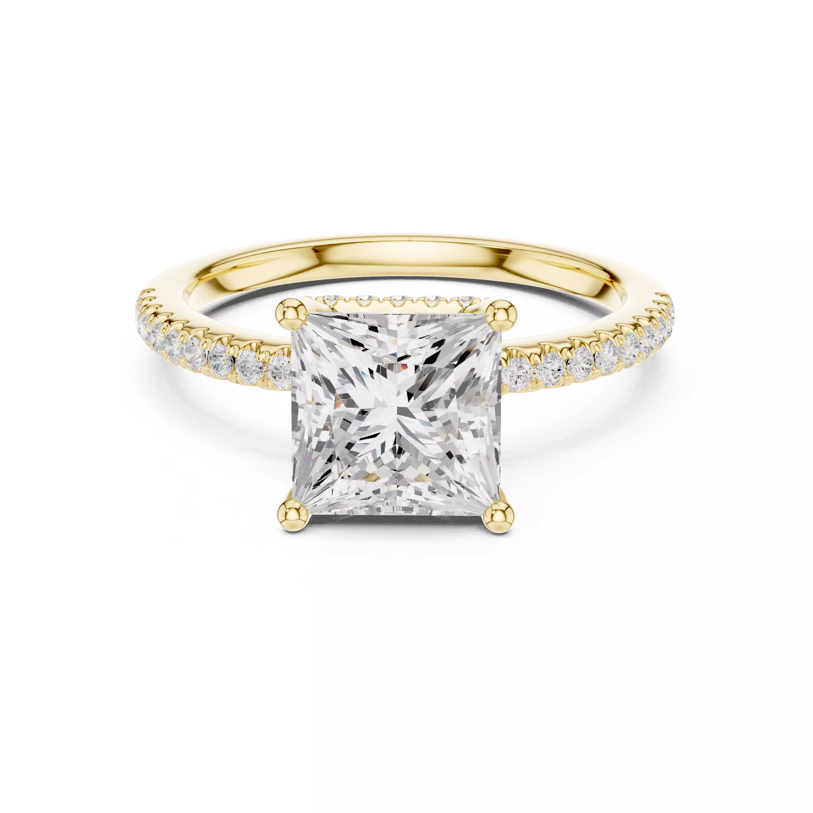 2CT Princess Cut Pave Hidden Halo Diamond Ring 3DM STL Video 3D print model_1