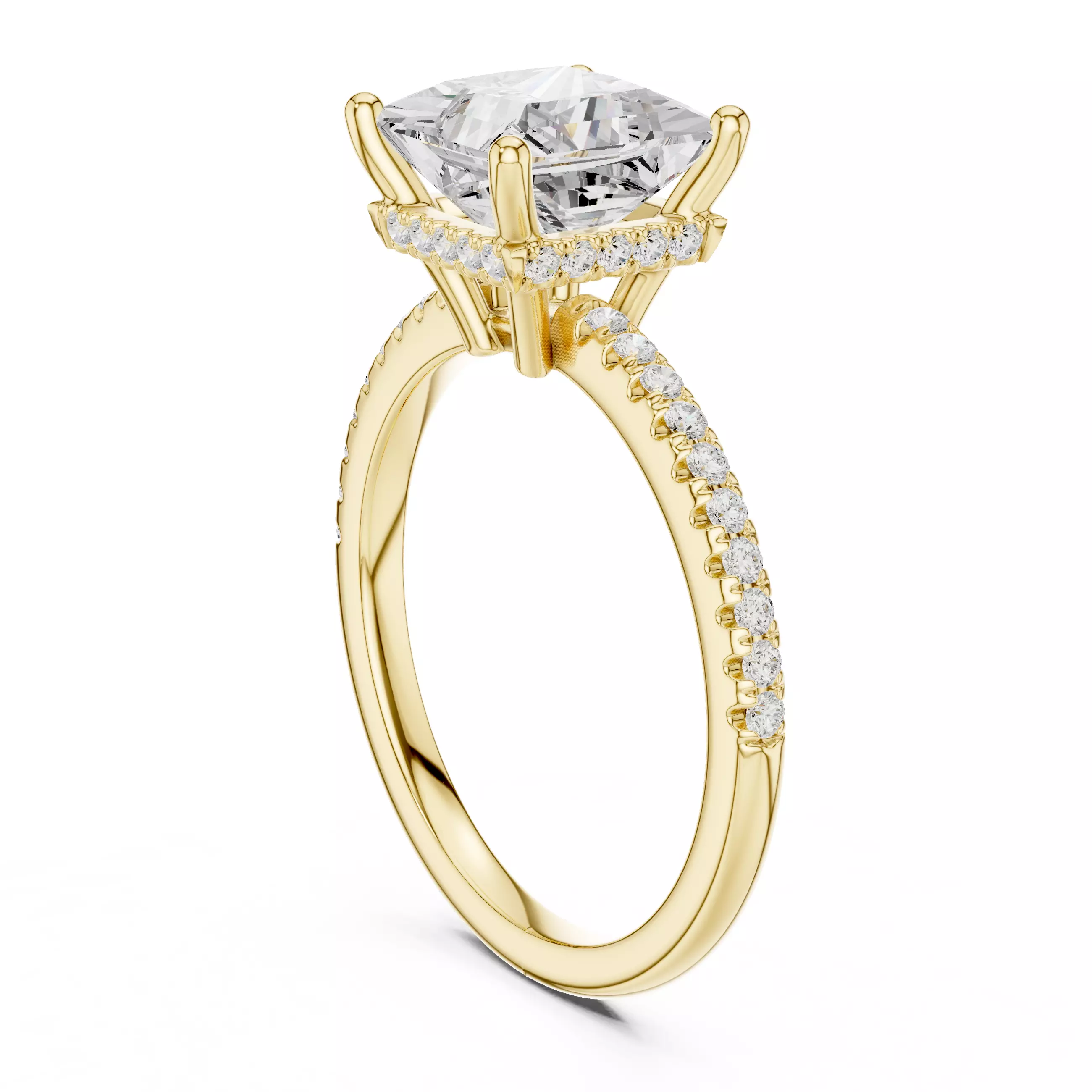 2CT Princess Cut Pave Hidden Halo Diamond Ring 3DM STL Video 3D print model_6