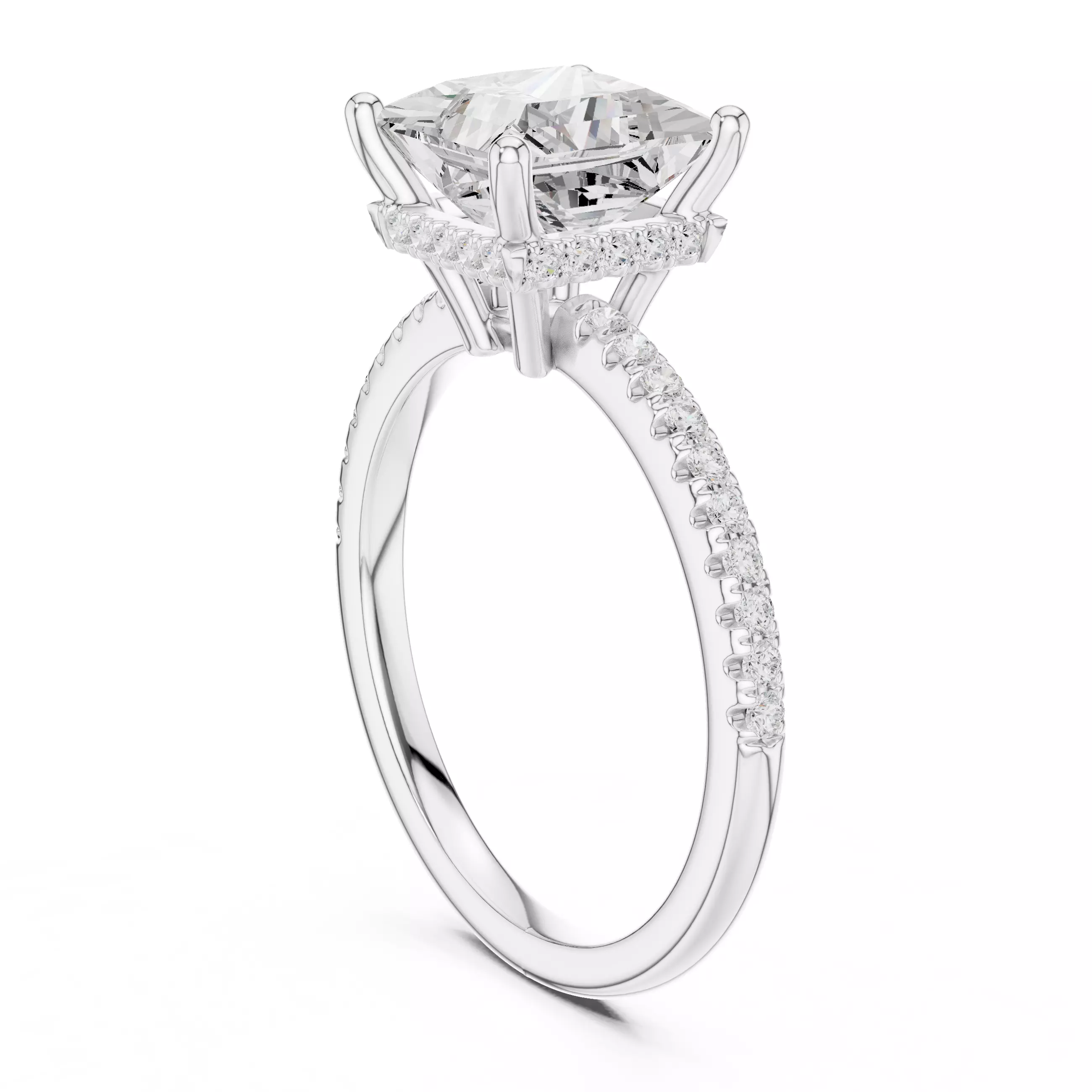 2CT Princess Cut Pave Hidden Halo Diamond Ring 3DM STL Video 3D print model_9