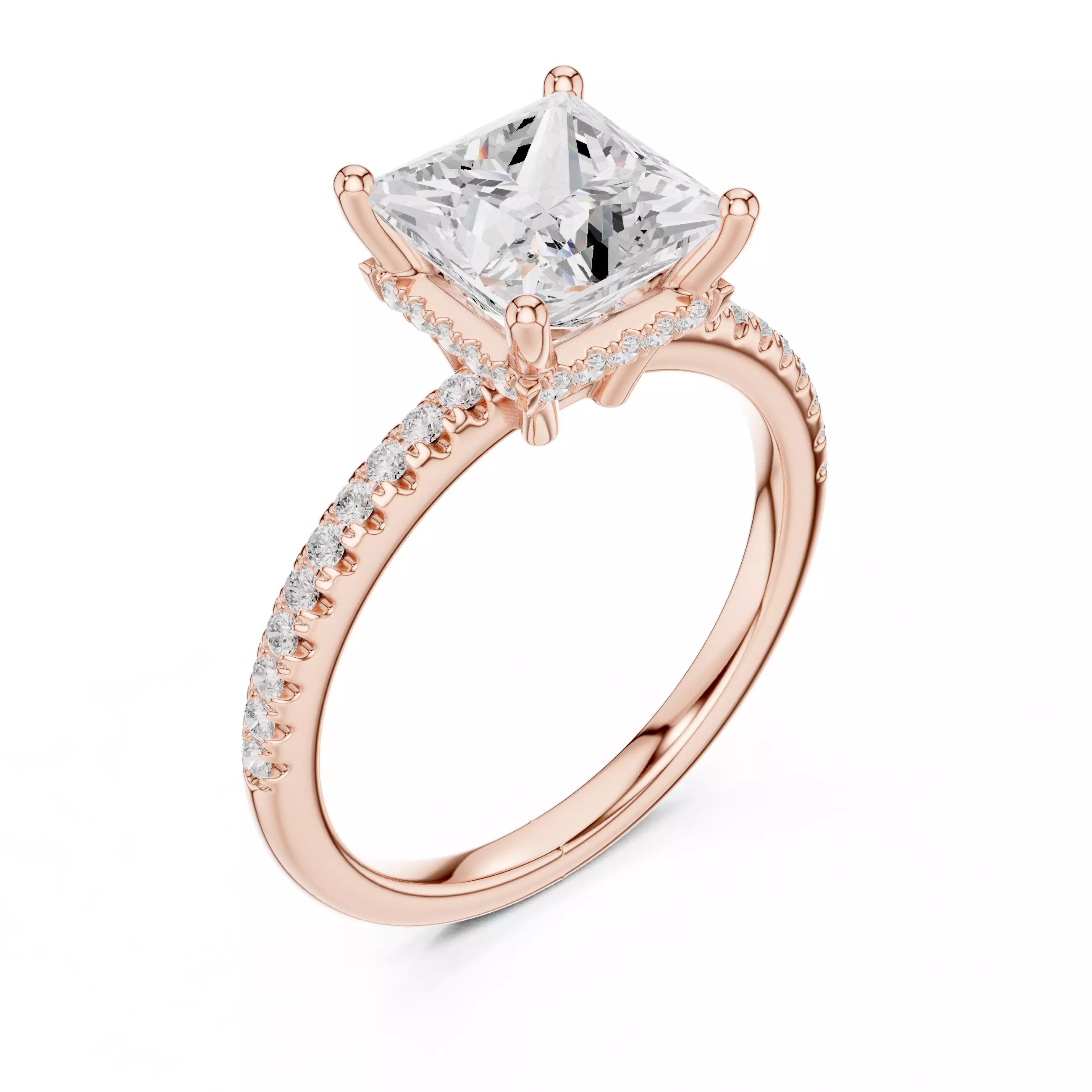 2CT Princess Cut Pave Hidden Halo Diamond Ring 3DM STL Video 3D print model_4