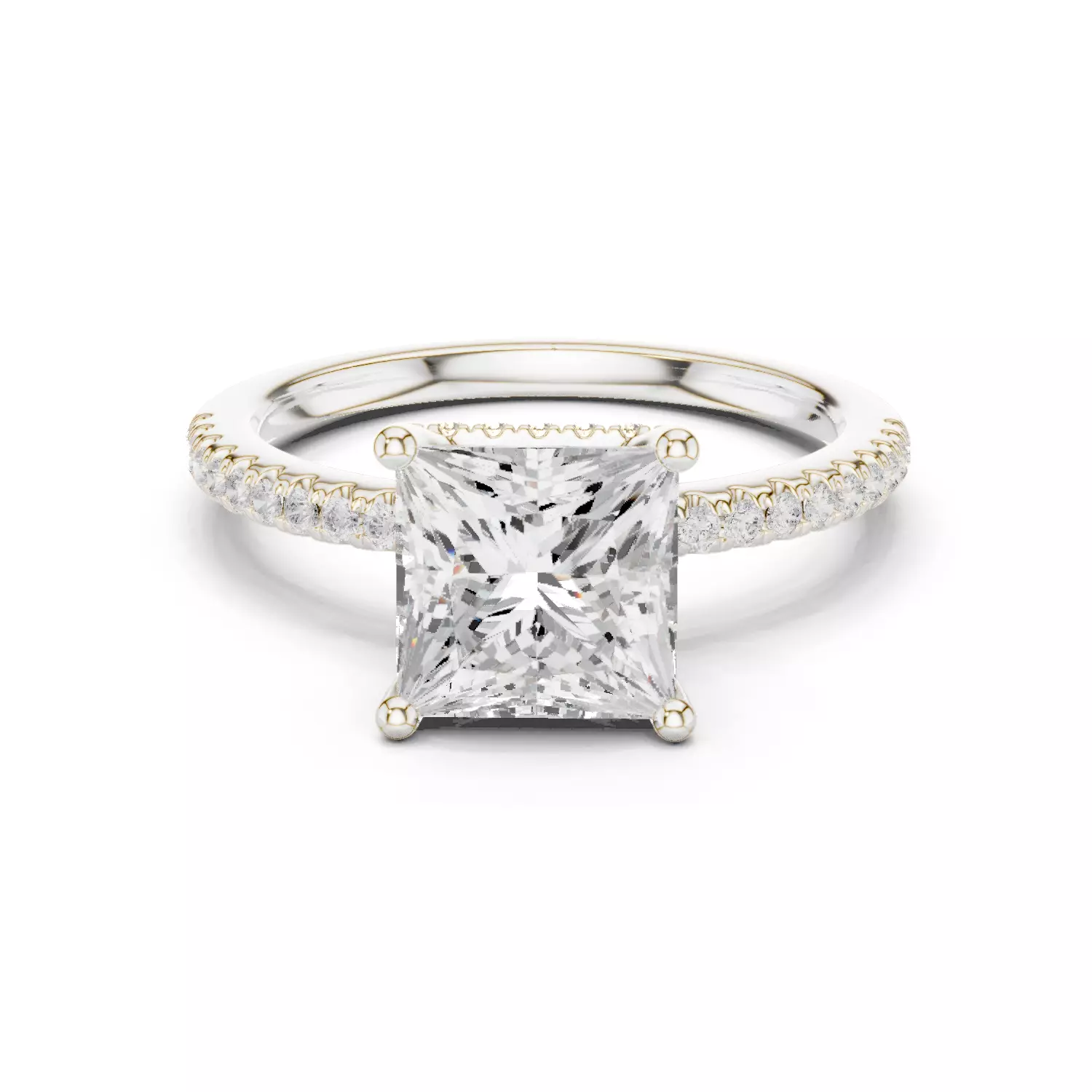 2CT Princess Cut Pave Hidden Halo Diamond Ring 3DM STL Video 3D print model_14