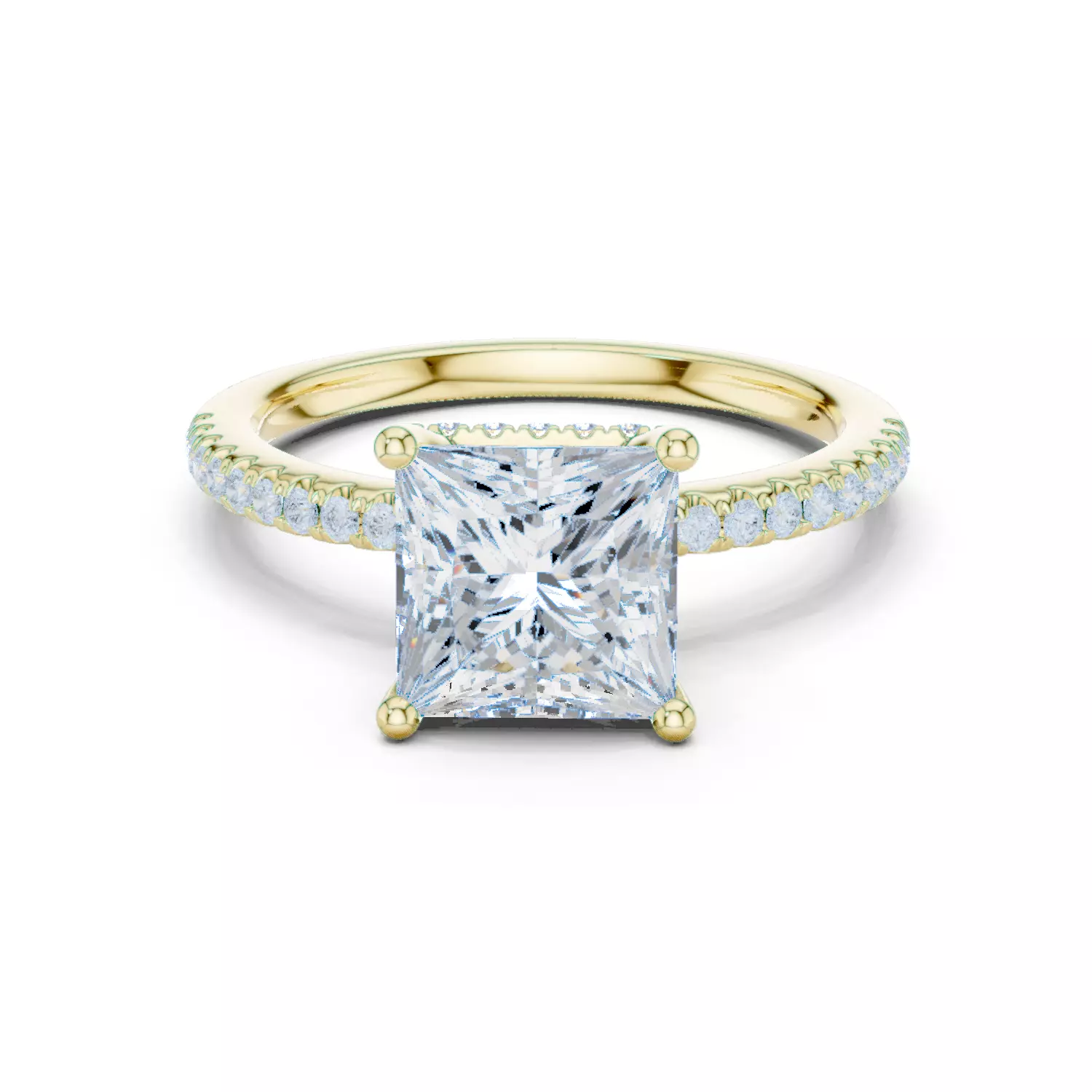 2CT Princess Cut Pave Hidden Halo Diamond Ring 3DM STL Video 3D print model_13