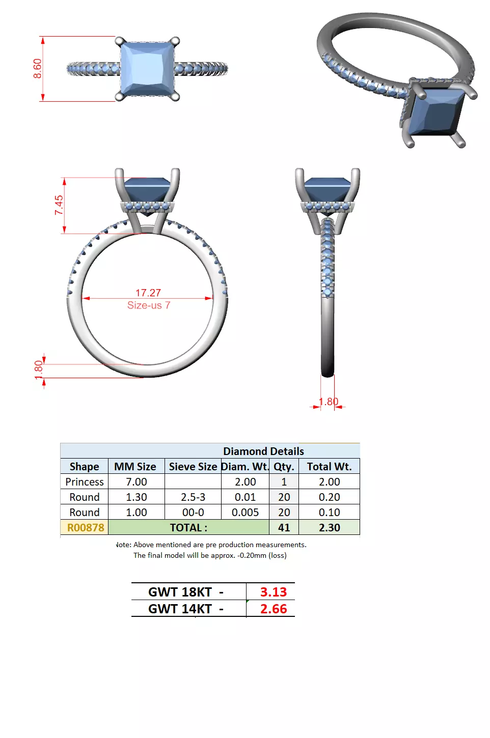 2CT Princess Cut Pave Hidden Halo Diamond Ring 3DM STL Video 3D print model_15