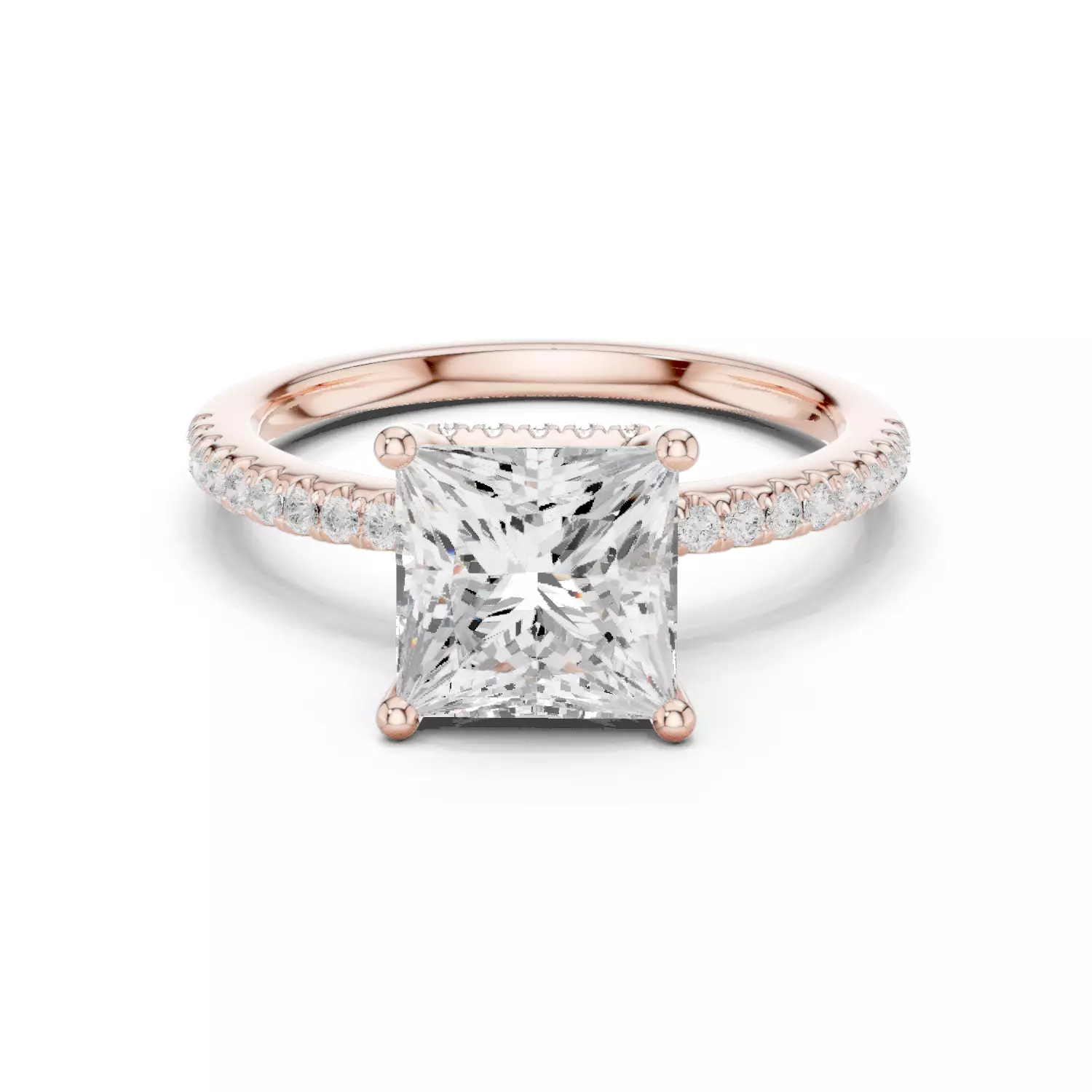 2CT Princess Cut Pave Hidden Halo Diamond Ring 3DM STL Video 3D print model_12