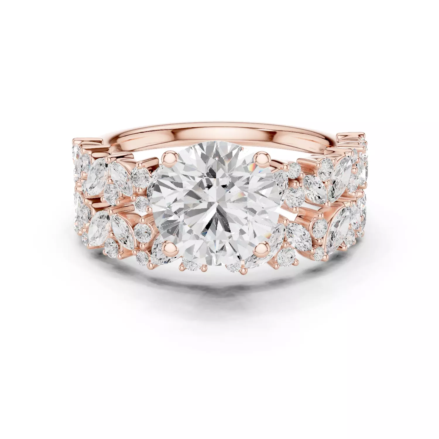 Round Diamond Marquise Cut Cluster Shank Ring Set 3DM STL Video 3D print model_12