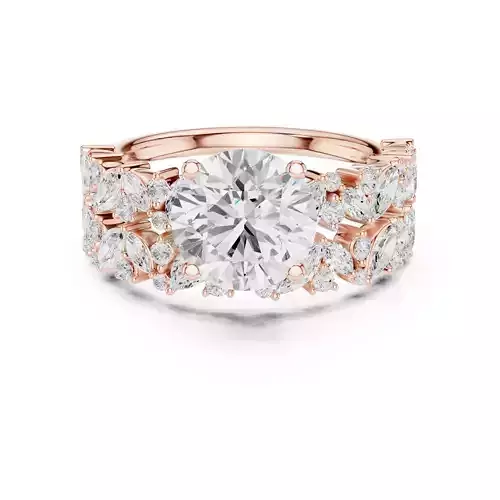 Round Diamond Marquise Cut Cluster Shank Ring Set 3DM STL Video