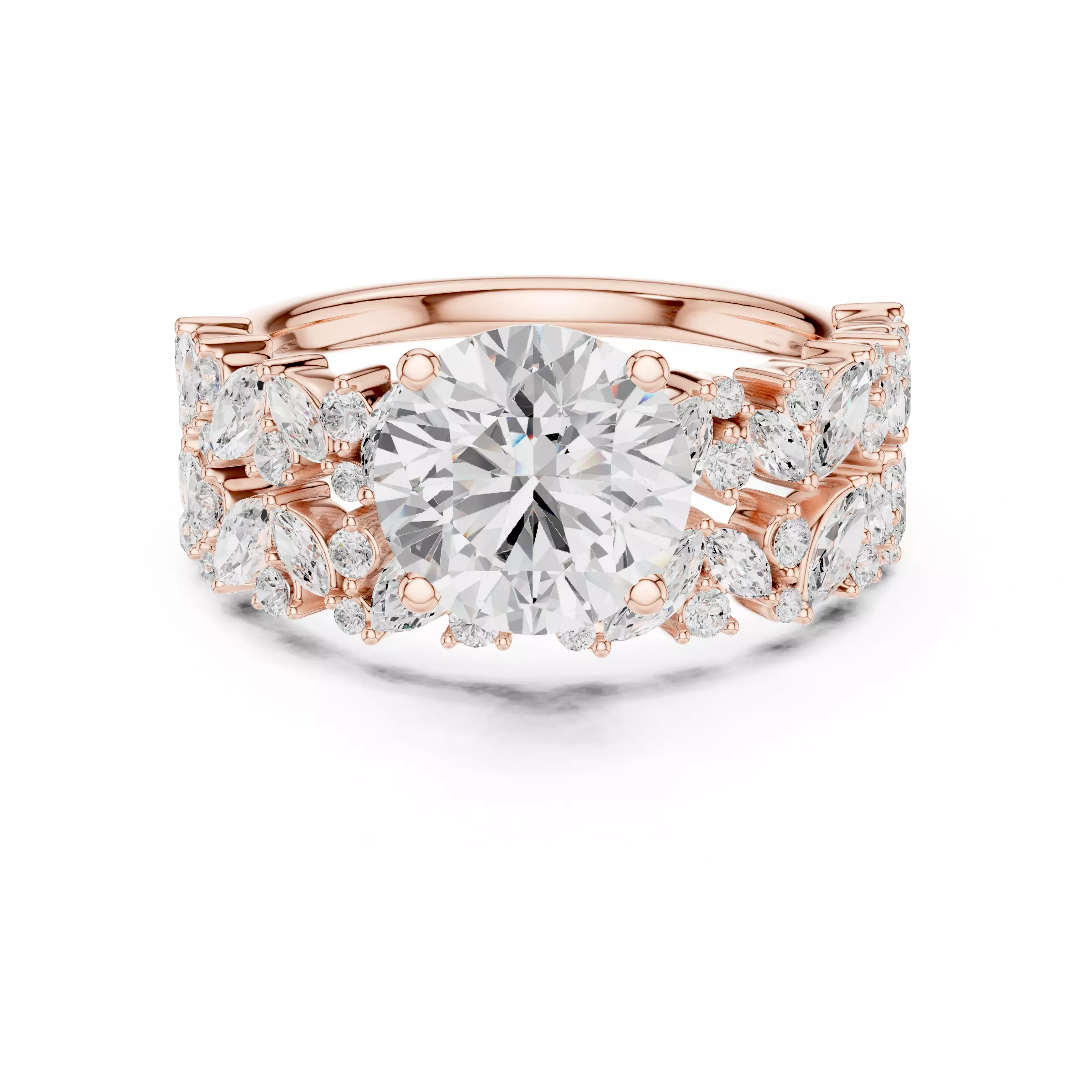 Round Diamond Marquise Cut Cluster Shank Ring Set 3DM STL Video 3D print model_0