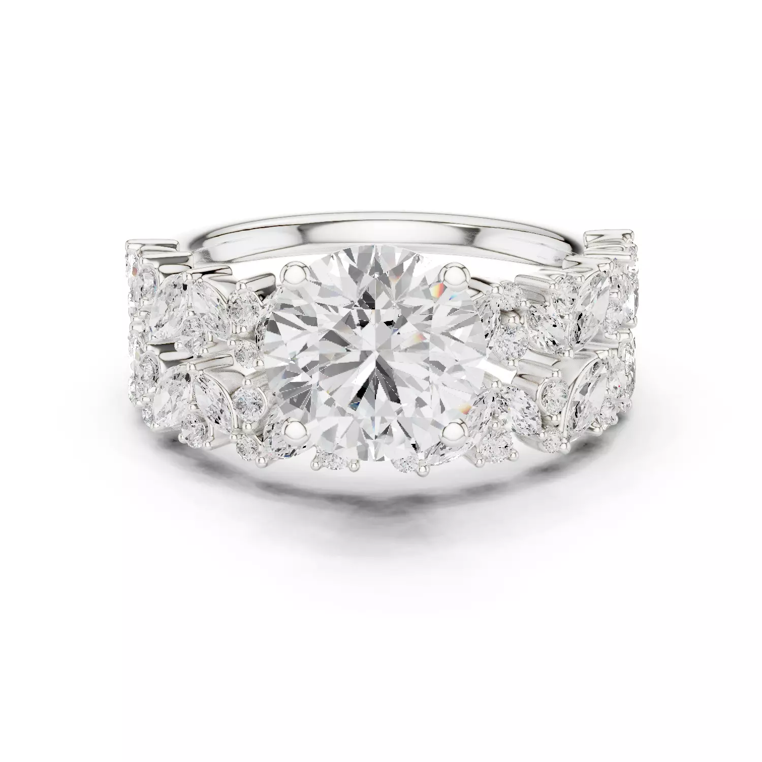 Round Diamond Marquise Cut Cluster Shank Ring Set 3DM STL Video 3D print model_14