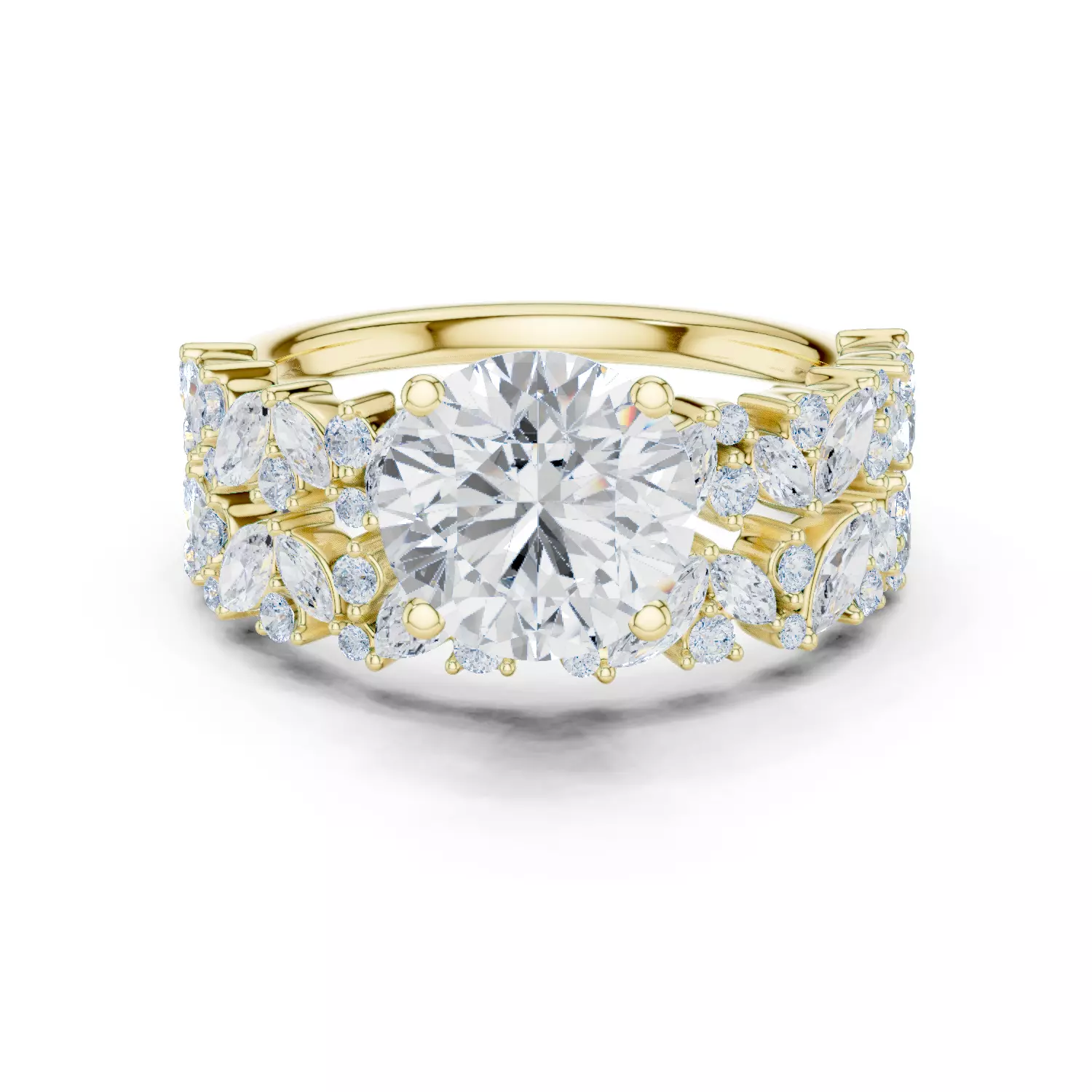 Round Diamond Marquise Cut Cluster Shank Ring Set 3DM STL Video 3D print model_13