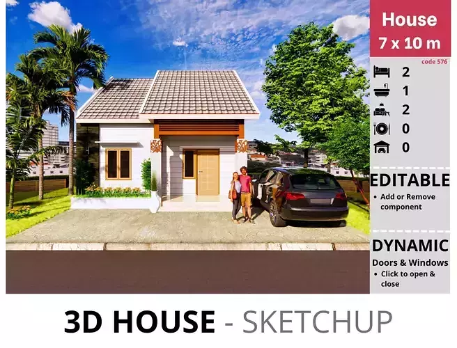 House 7x10m code 576 - Sketchup 3D model 3D model