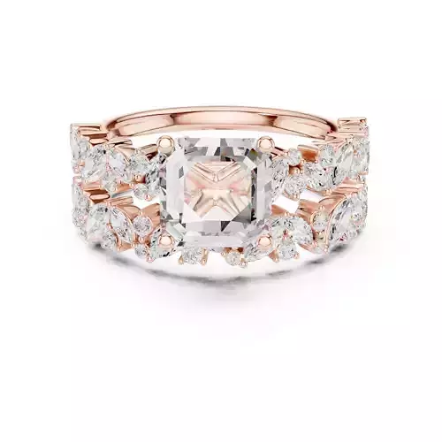 7mm Asscher Cut Half Eternity Diamond Ring Set 3DM STL Video