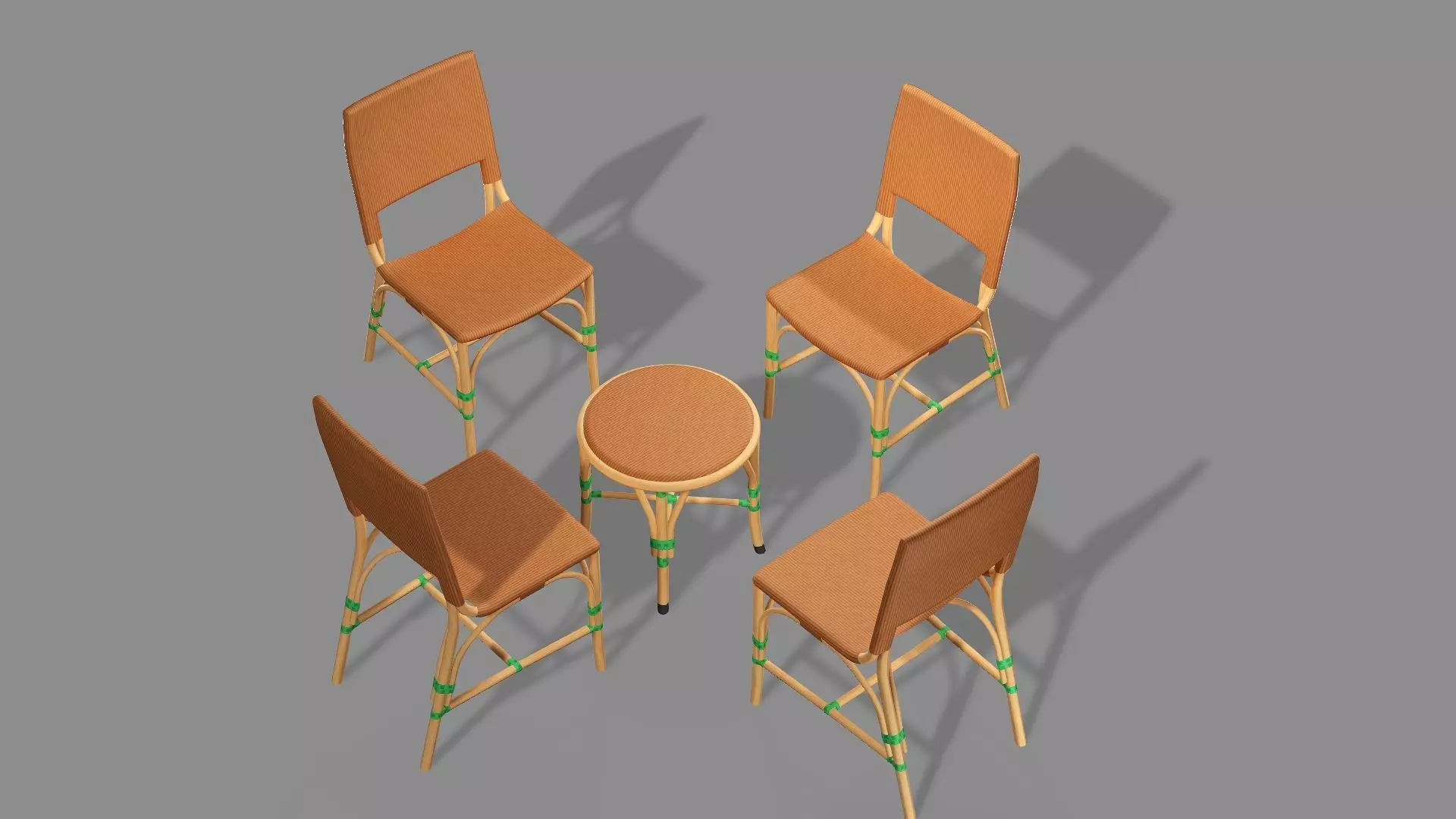 Rattan Exclusive Vintage Style 15 Chair Table Set 3D Model Low-poly 3D model_3