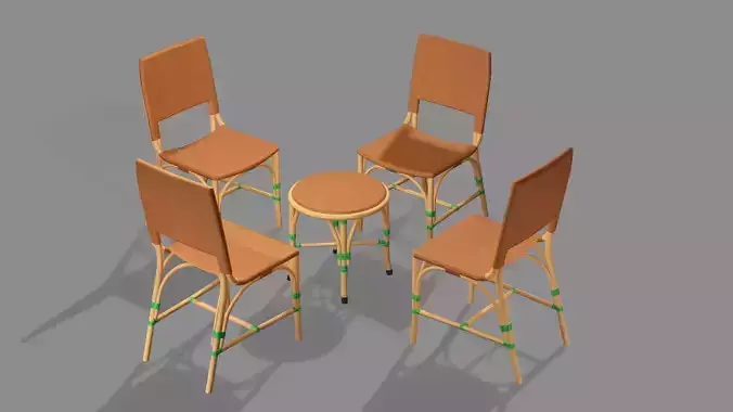 Rattan Exclusive Vintage Style 15 Chair Table Set 3D Model