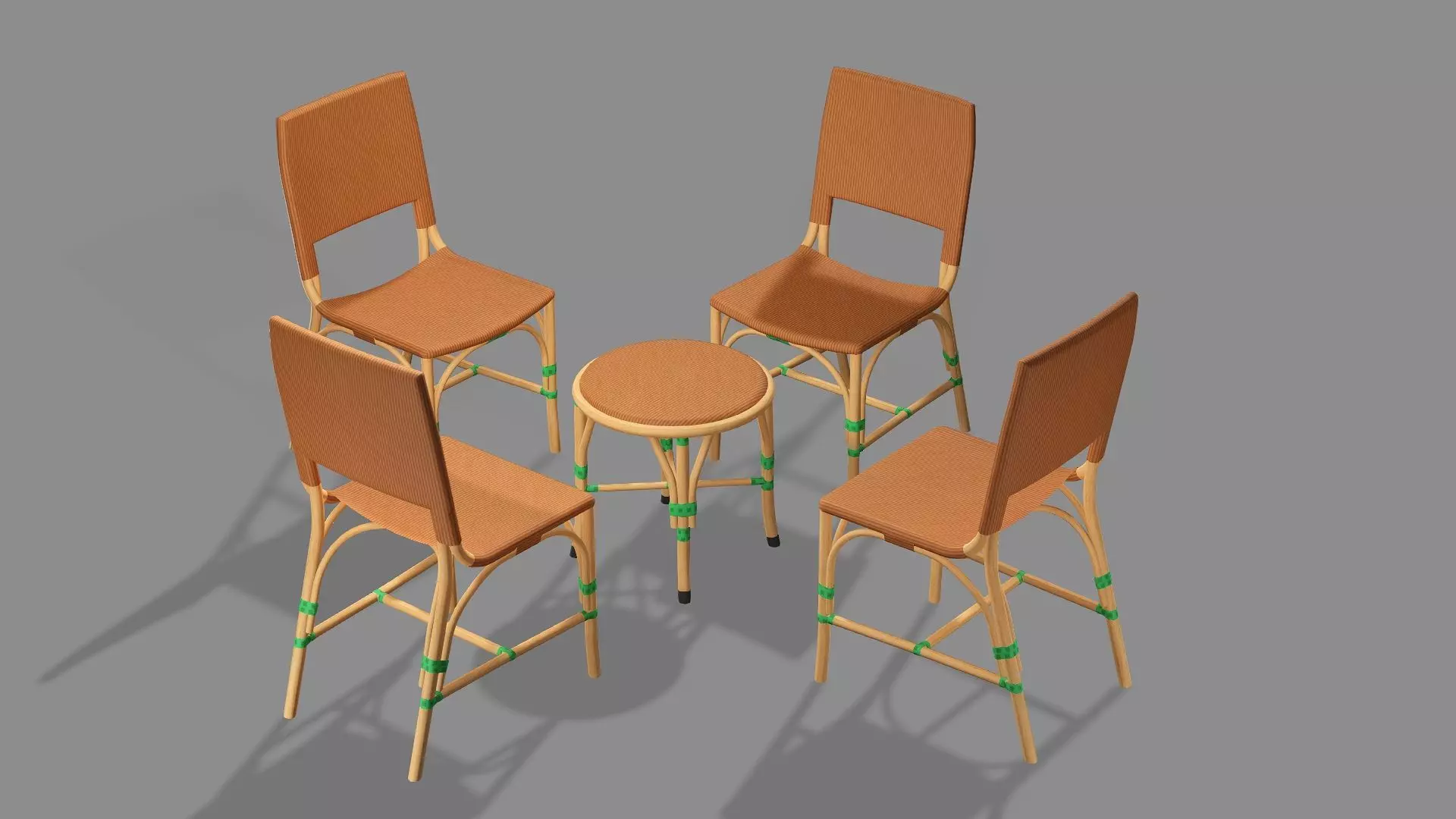 Rattan Exclusive Vintage Style 15 Chair Table Set 3D Model Low-poly 3D model_0