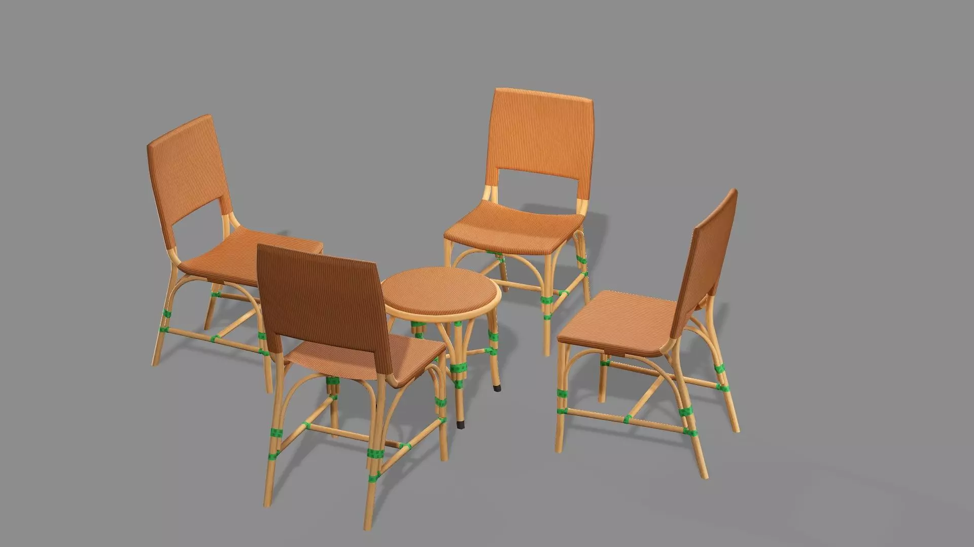 Rattan Exclusive Vintage Style 15 Chair Table Set 3D Model Low-poly 3D model_2