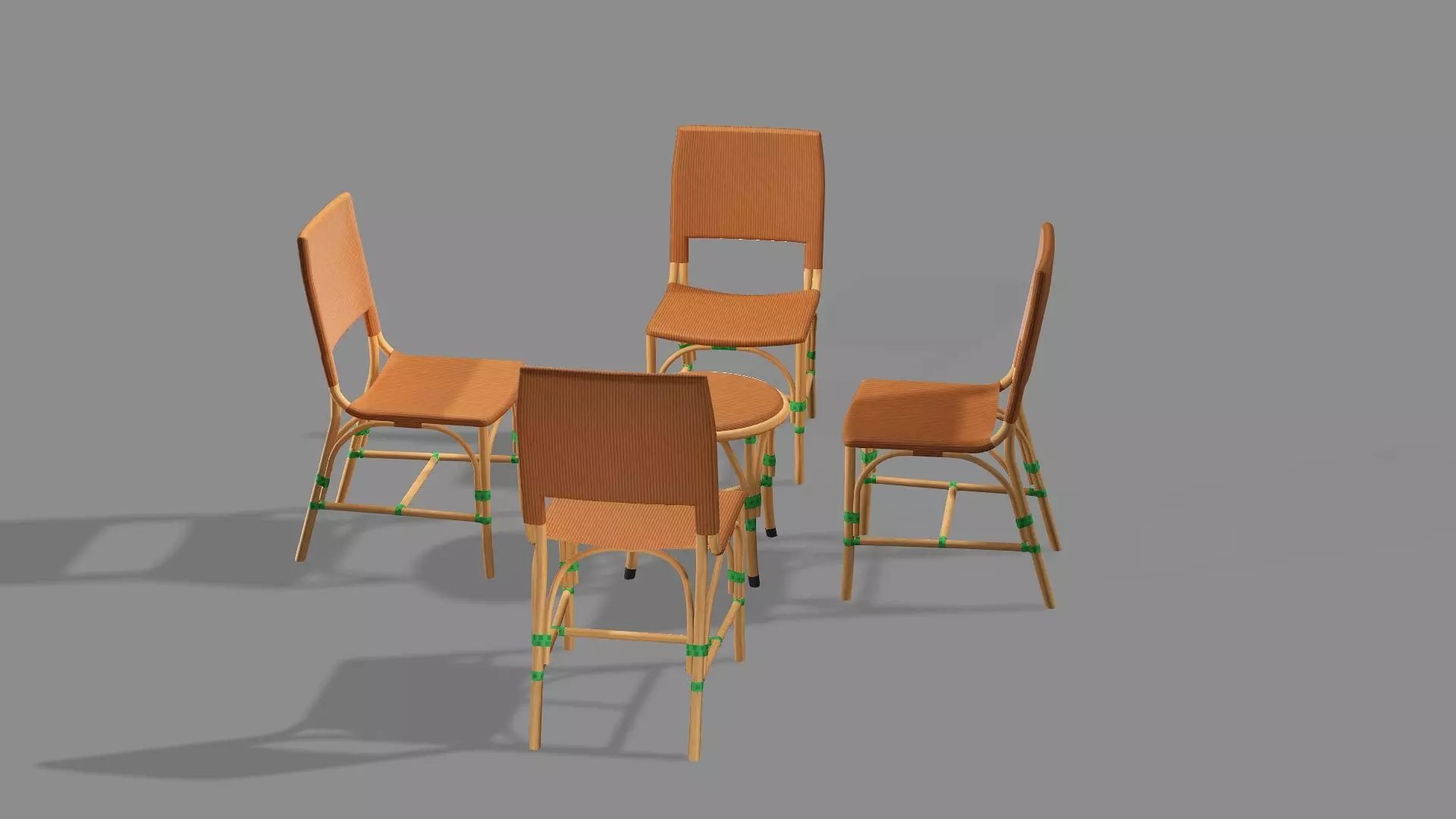 Rattan Exclusive Vintage Style 15 Chair Table Set 3D Model Low-poly 3D model_1