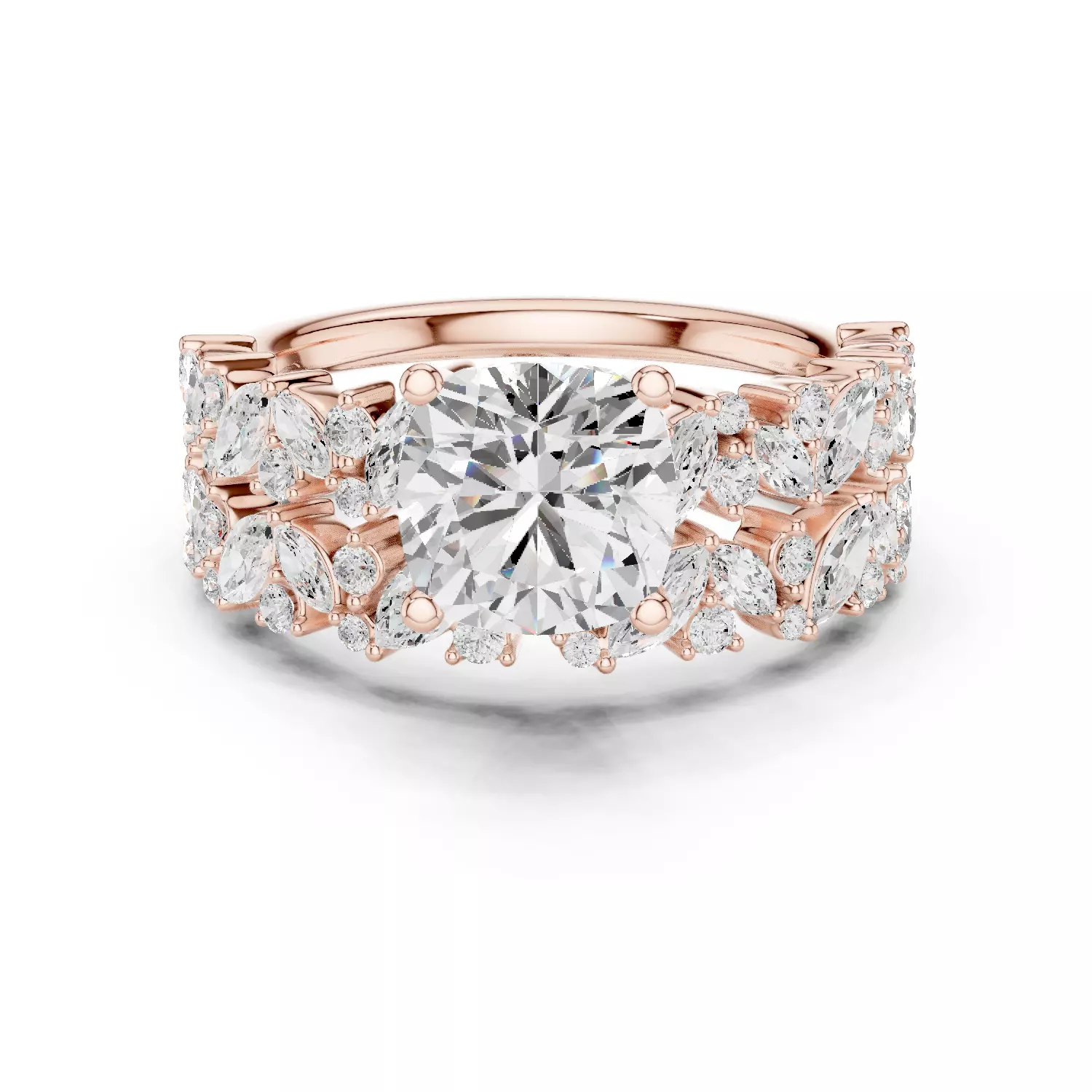 2Ct Cushion Cut Ring Set with Marquise Round Band 3DM STL Video 3D print model_12