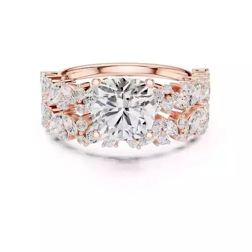 2Ct Cushion Cut Ring Set with Marquise Round Band 3DM STL Video 3D print model