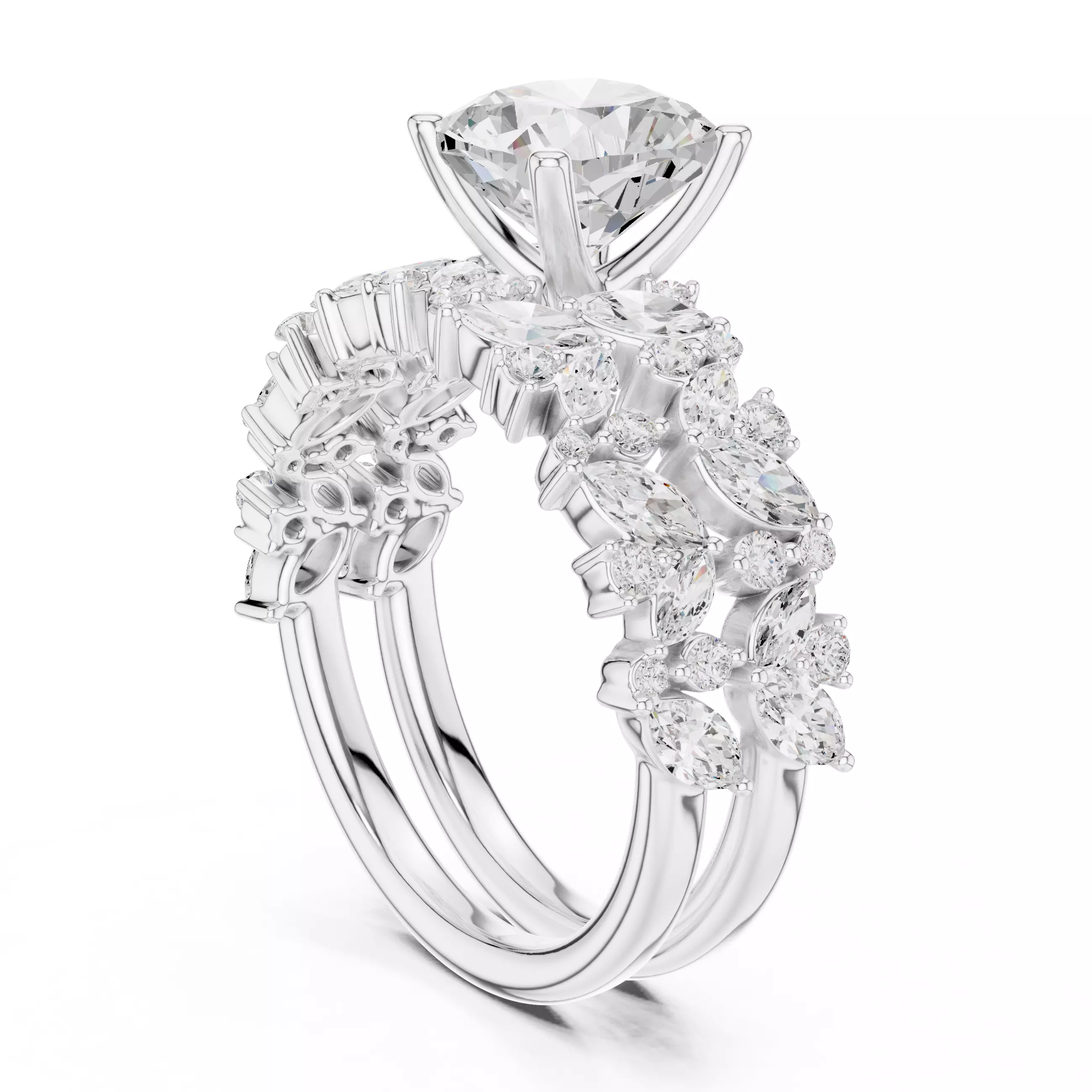 2Ct Cushion Cut Ring Set with Marquise Round Band 3DM STL Video 3D print model_9
