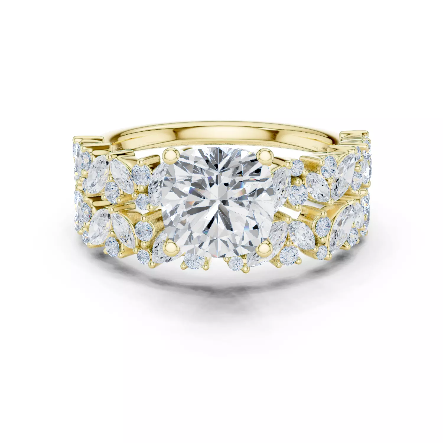 2Ct Cushion Cut Ring Set with Marquise Round Band 3DM STL Video 3D print model_13