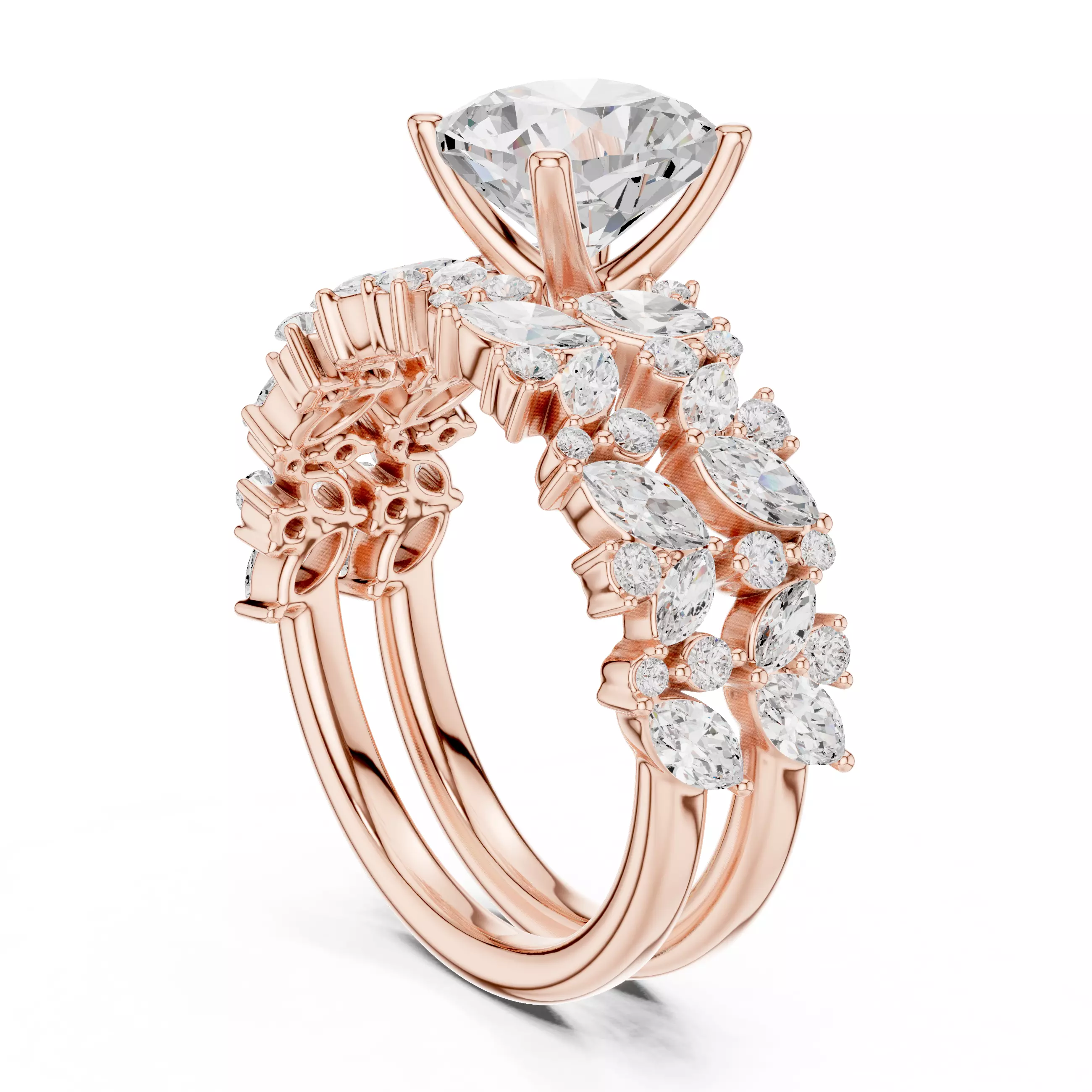 2Ct Cushion Cut Ring Set with Marquise Round Band 3DM STL Video 3D print model_3