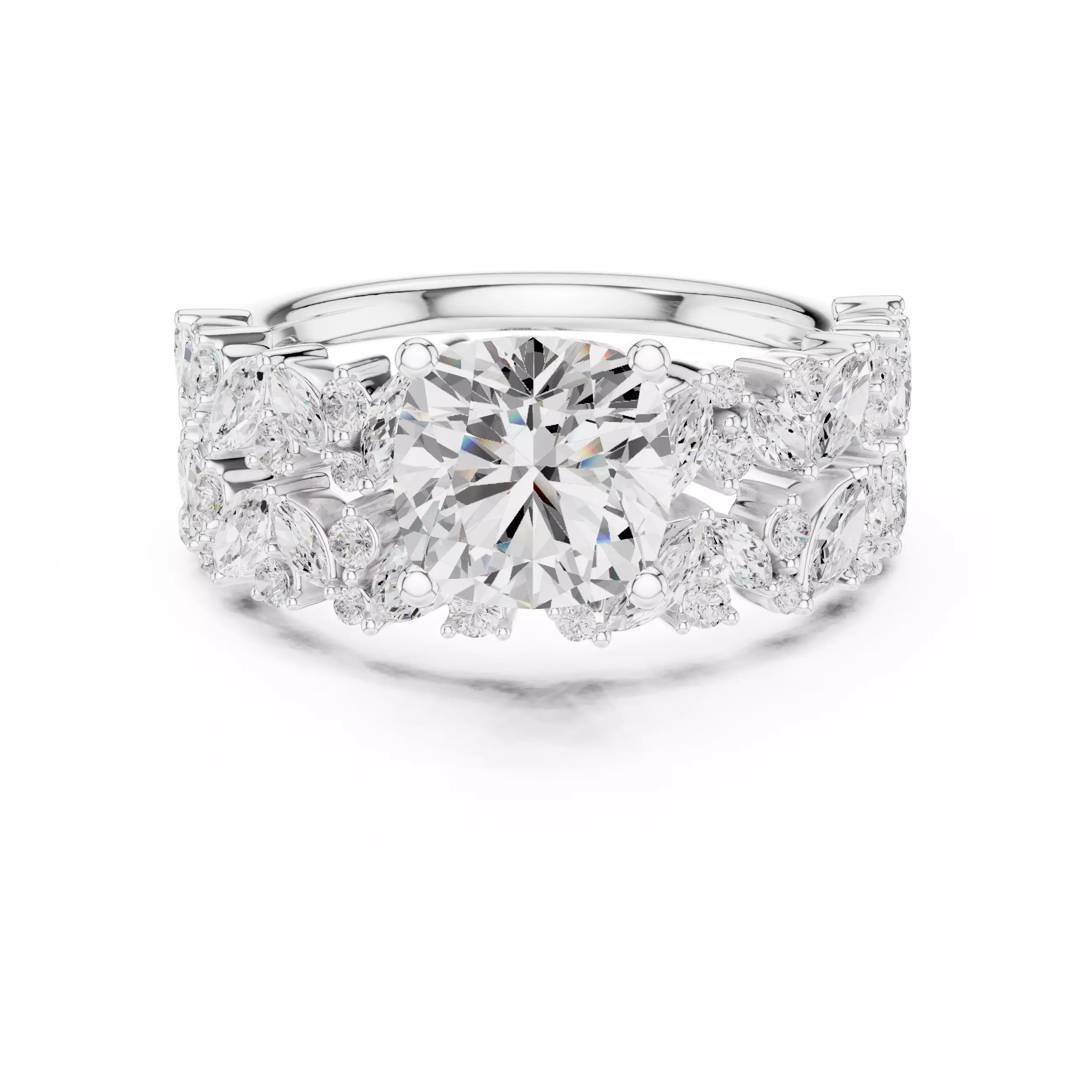 2Ct Cushion Cut Ring Set with Marquise Round Band 3DM STL Video 3D print model_2