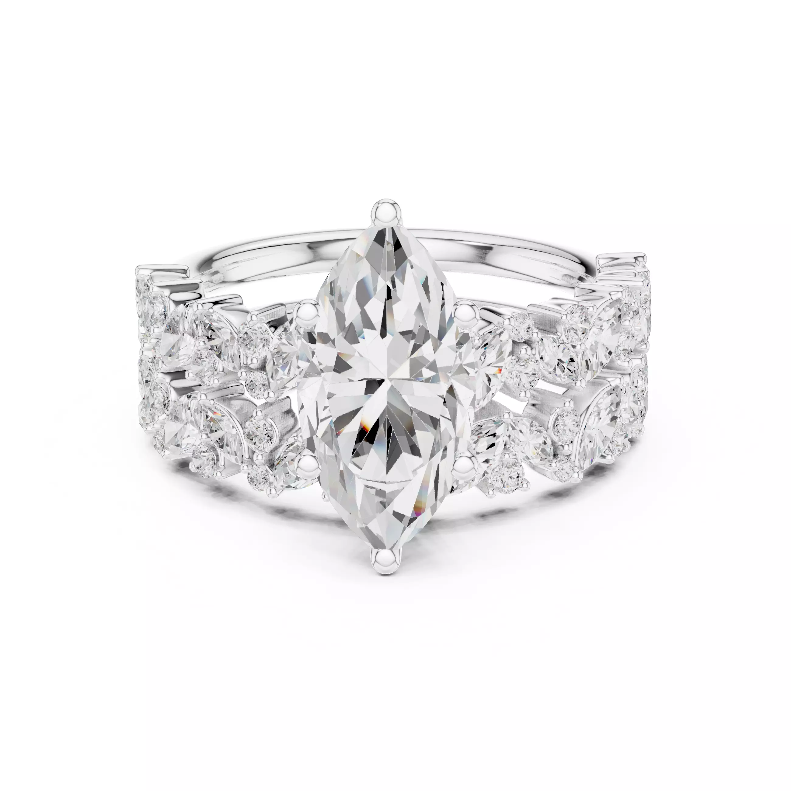 2Ct Marquise Cut Diamond Bridal Wedding Ring Set 3DM STL Video 3D print model_2