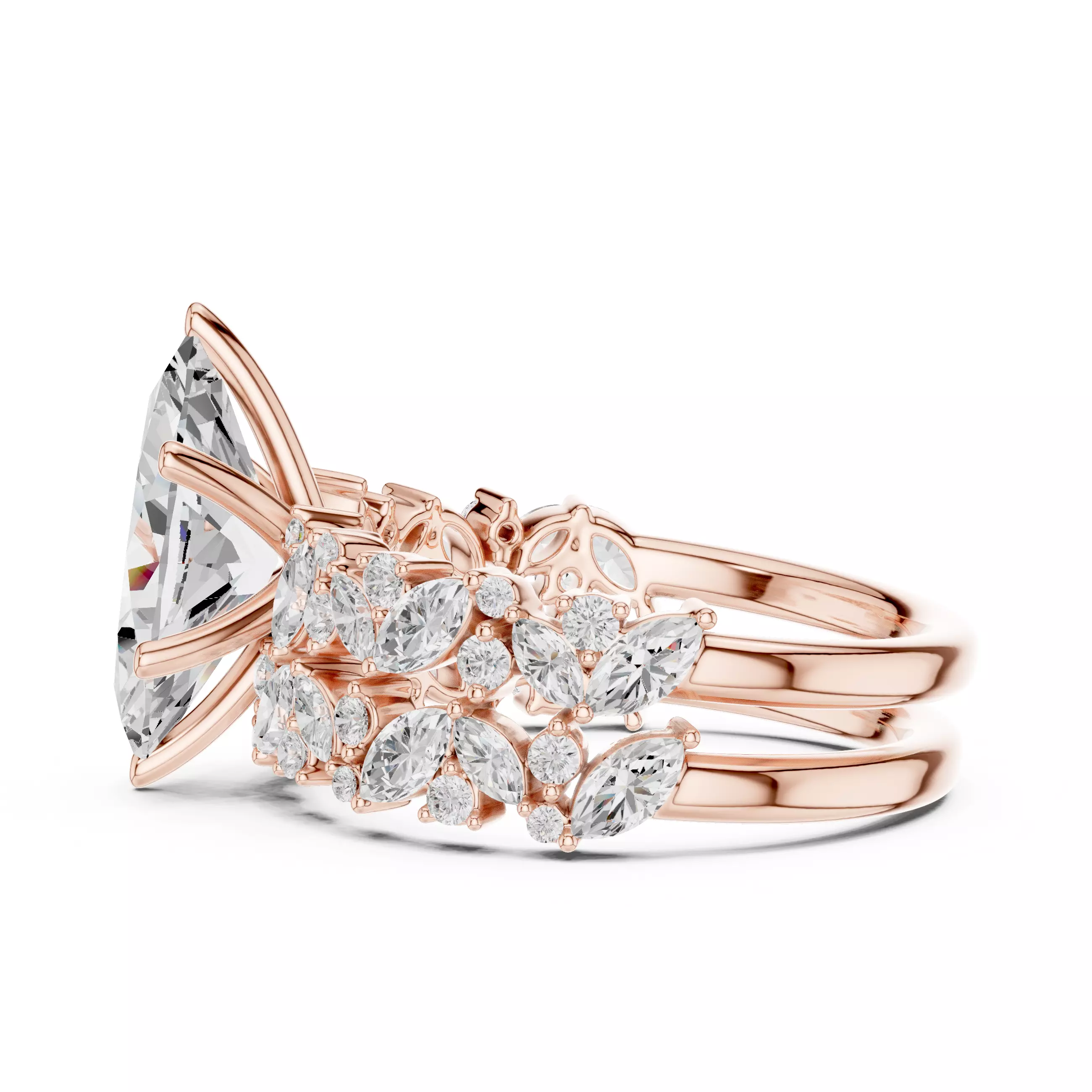 2Ct Marquise Cut Diamond Bridal Wedding Ring Set 3DM STL Video 3D print model_5