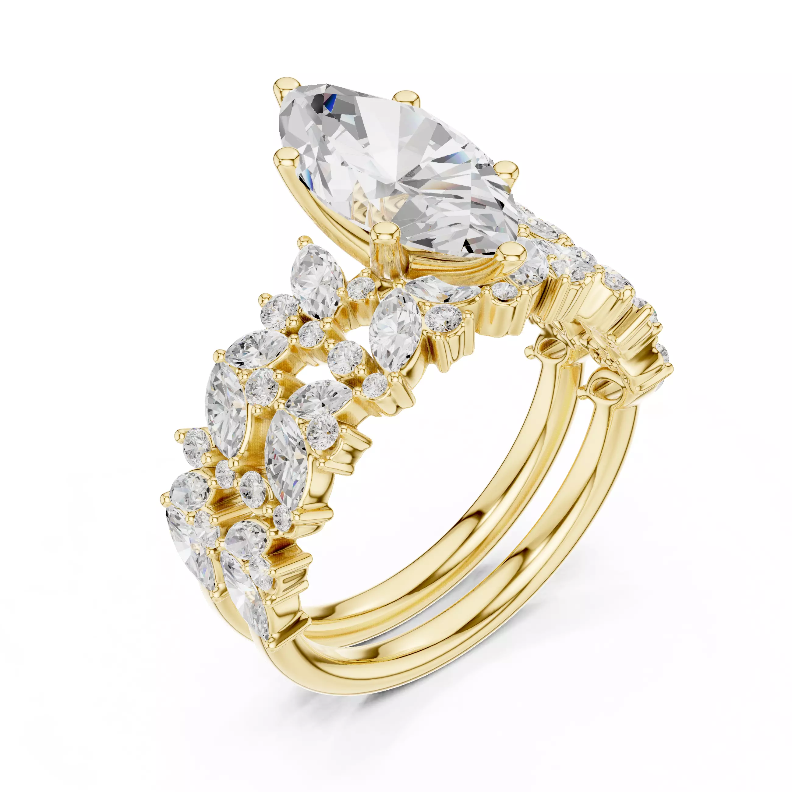 2Ct Marquise Cut Diamond Bridal Wedding Ring Set 3DM STL Video 3D print model_7