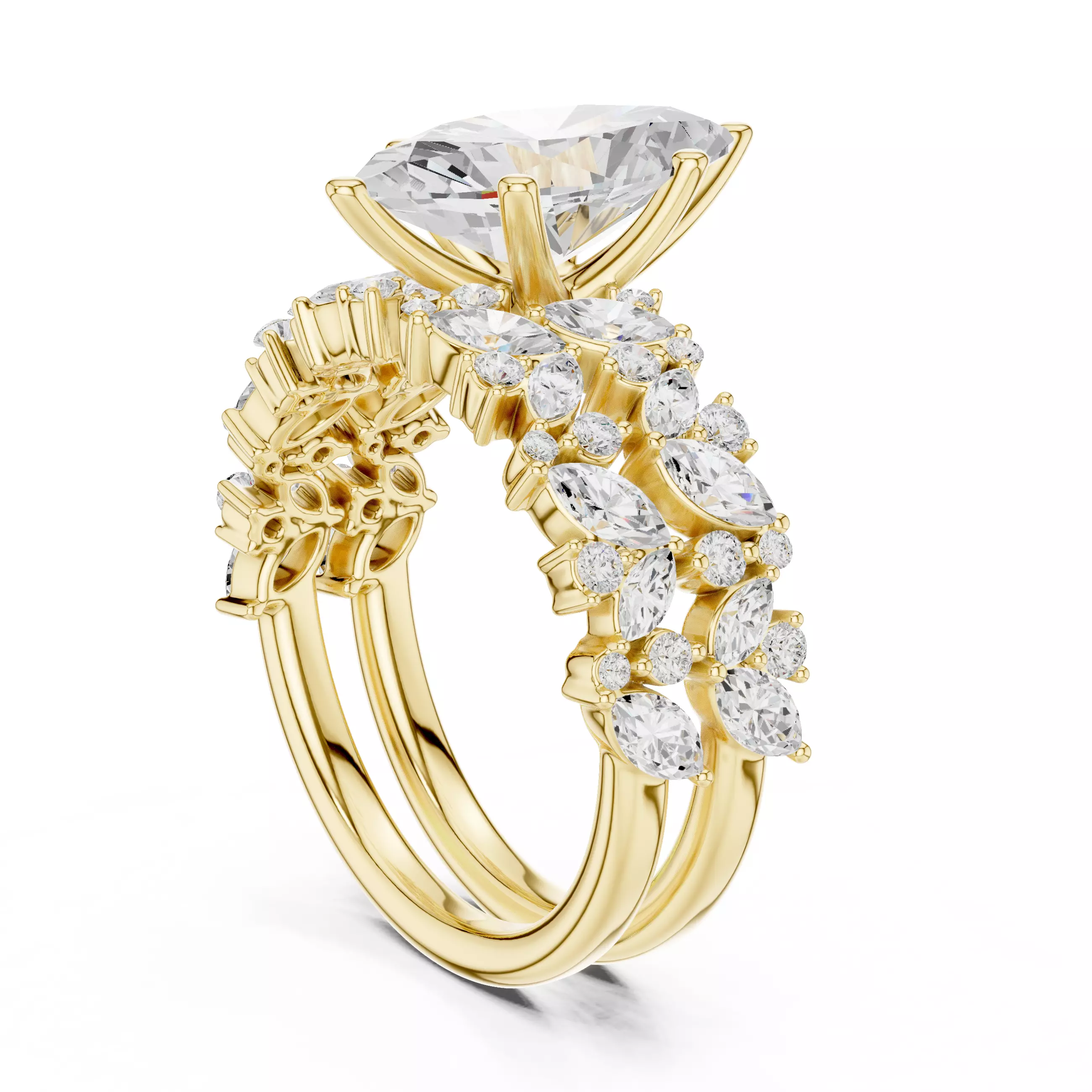 2Ct Marquise Cut Diamond Bridal Wedding Ring Set 3DM STL Video 3D print model_6