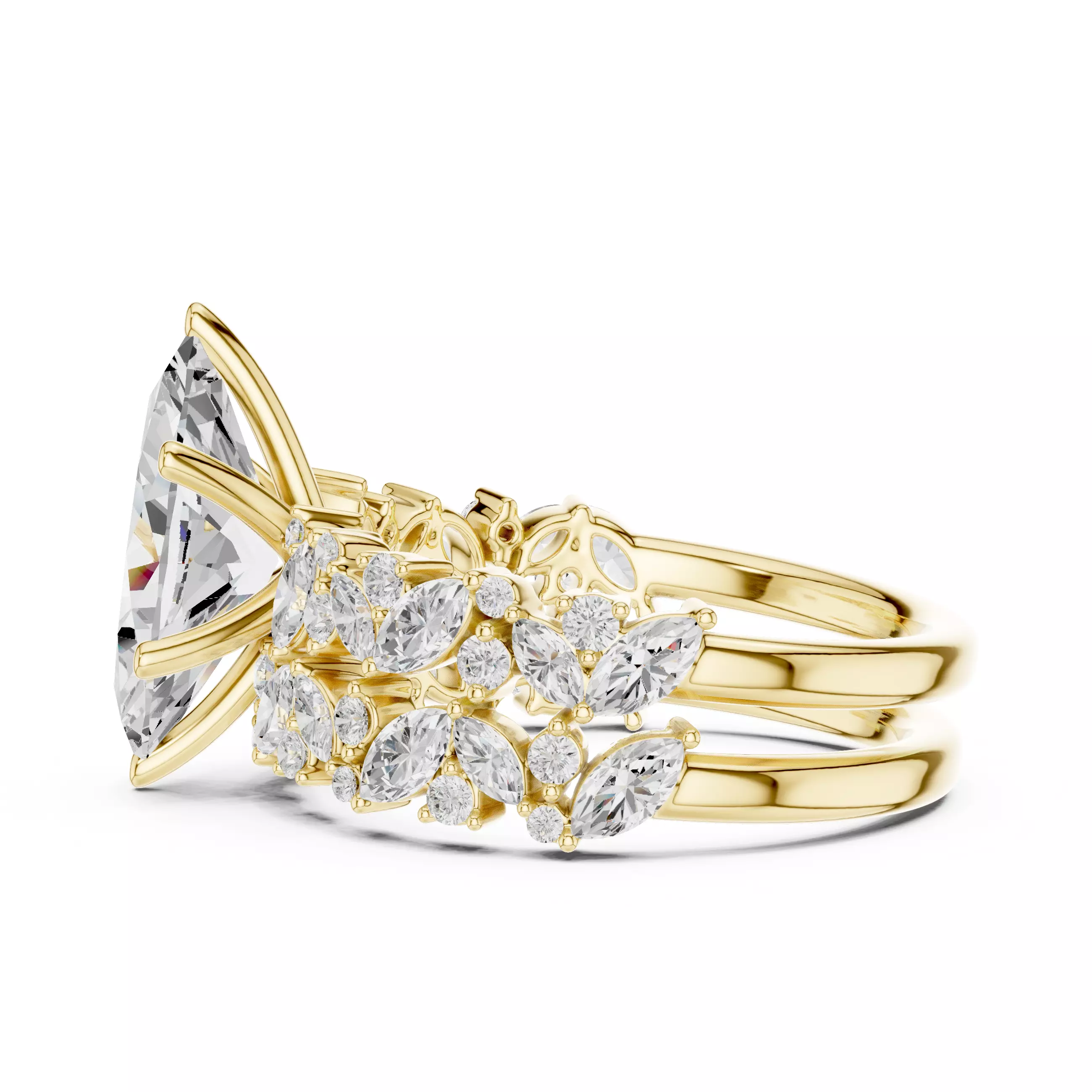 2Ct Marquise Cut Diamond Bridal Wedding Ring Set 3DM STL Video 3D print model_8