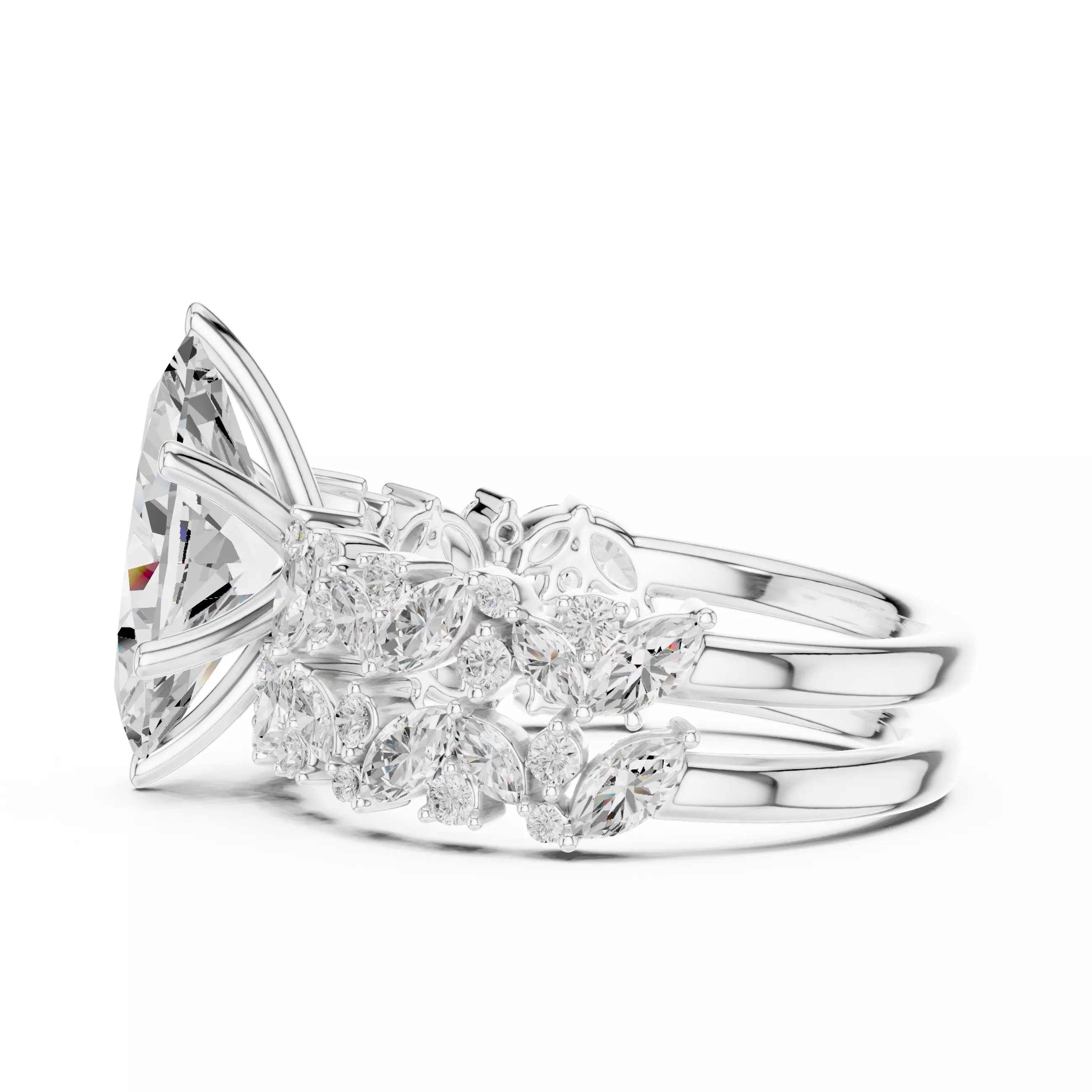 2Ct Marquise Cut Diamond Bridal Wedding Ring Set 3DM STL Video 3D print model_11