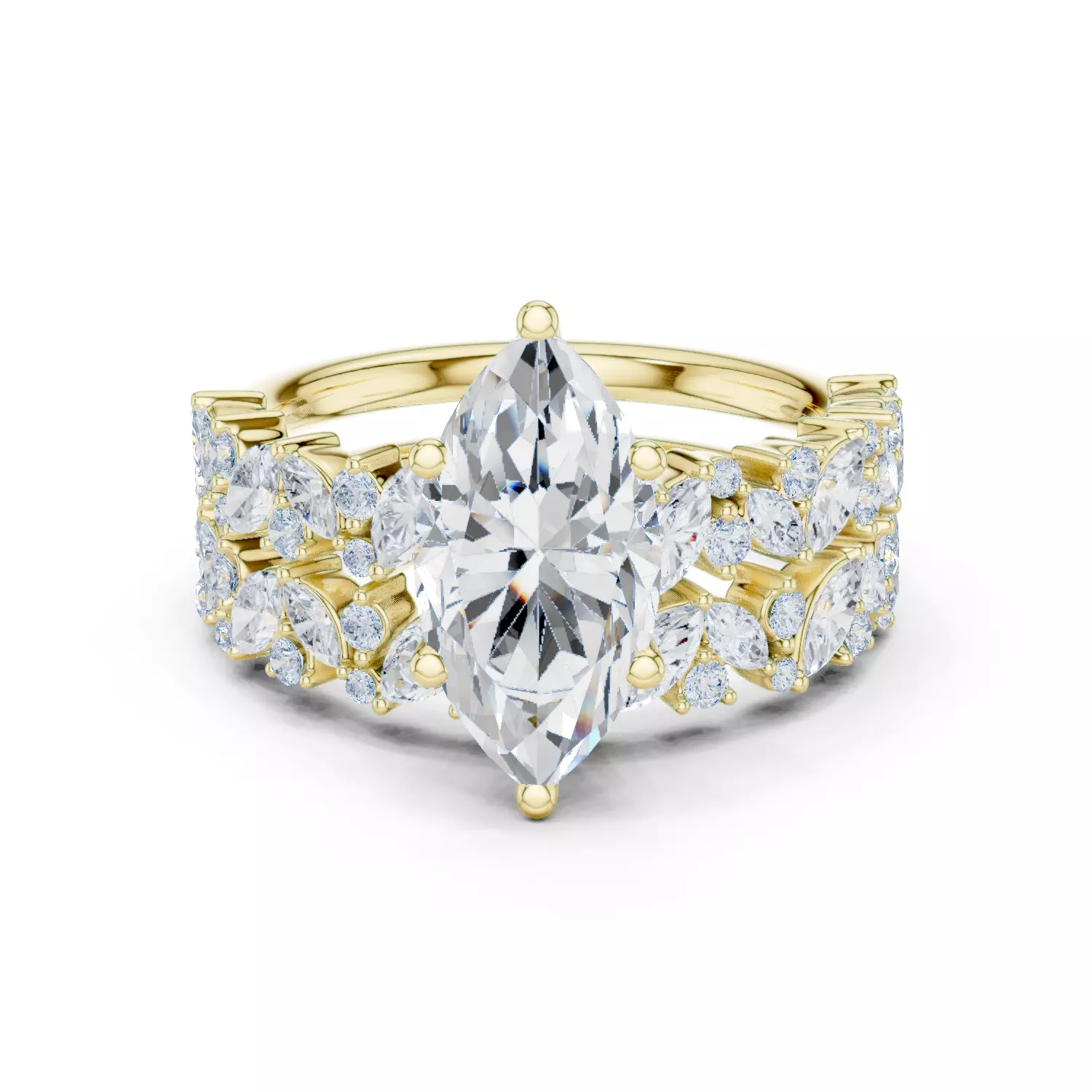 2Ct Marquise Cut Diamond Bridal Wedding Ring Set 3DM STL Video 3D print model_13