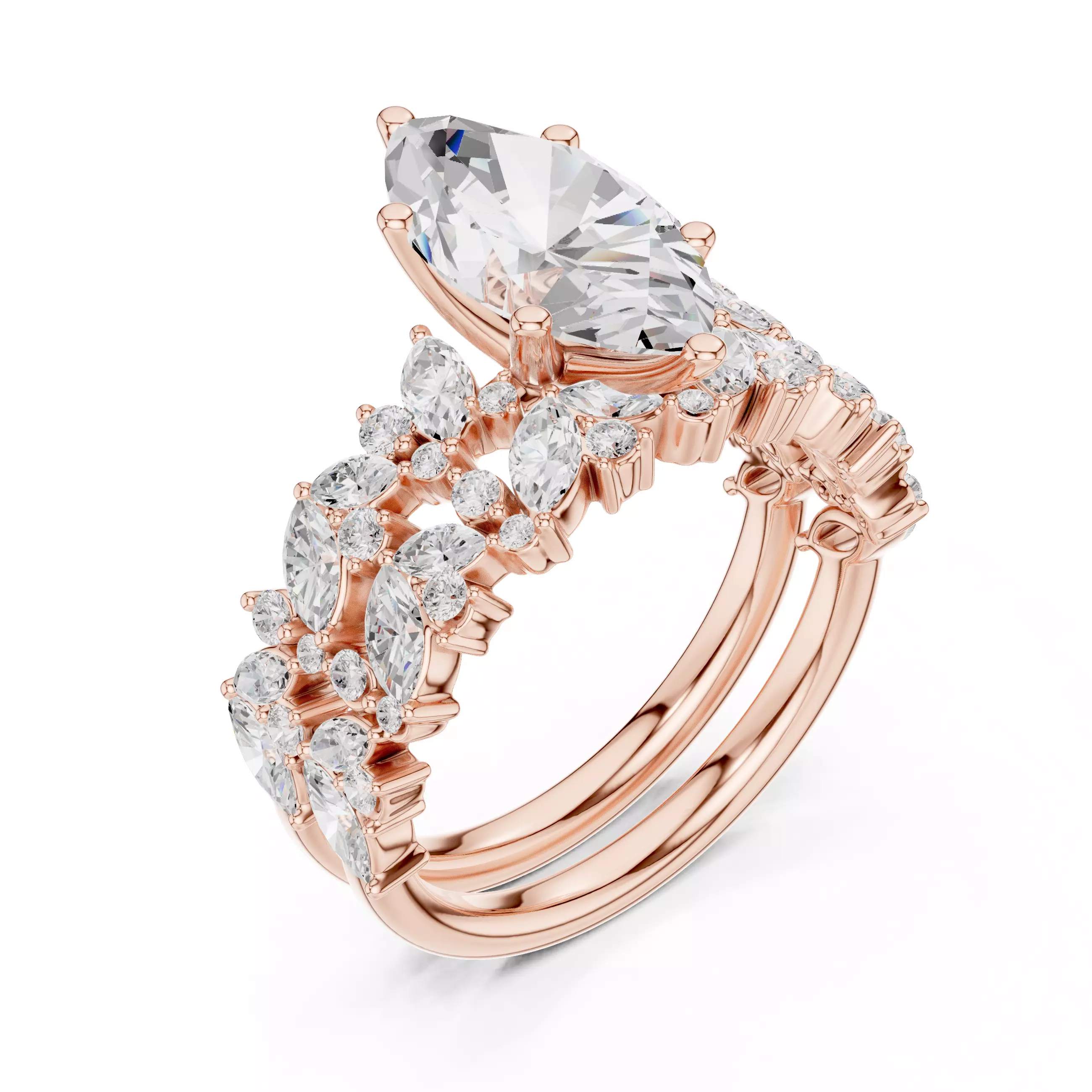 2Ct Marquise Cut Diamond Bridal Wedding Ring Set 3DM STL Video 3D print model_4