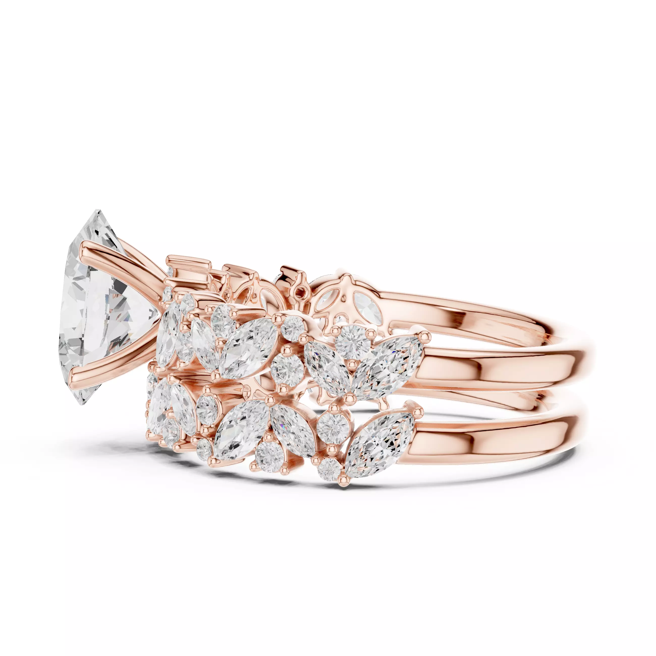 2CT Oval Cut Diamond Bridal Wedding Ring Set 3DM STL Video 3D print model_5