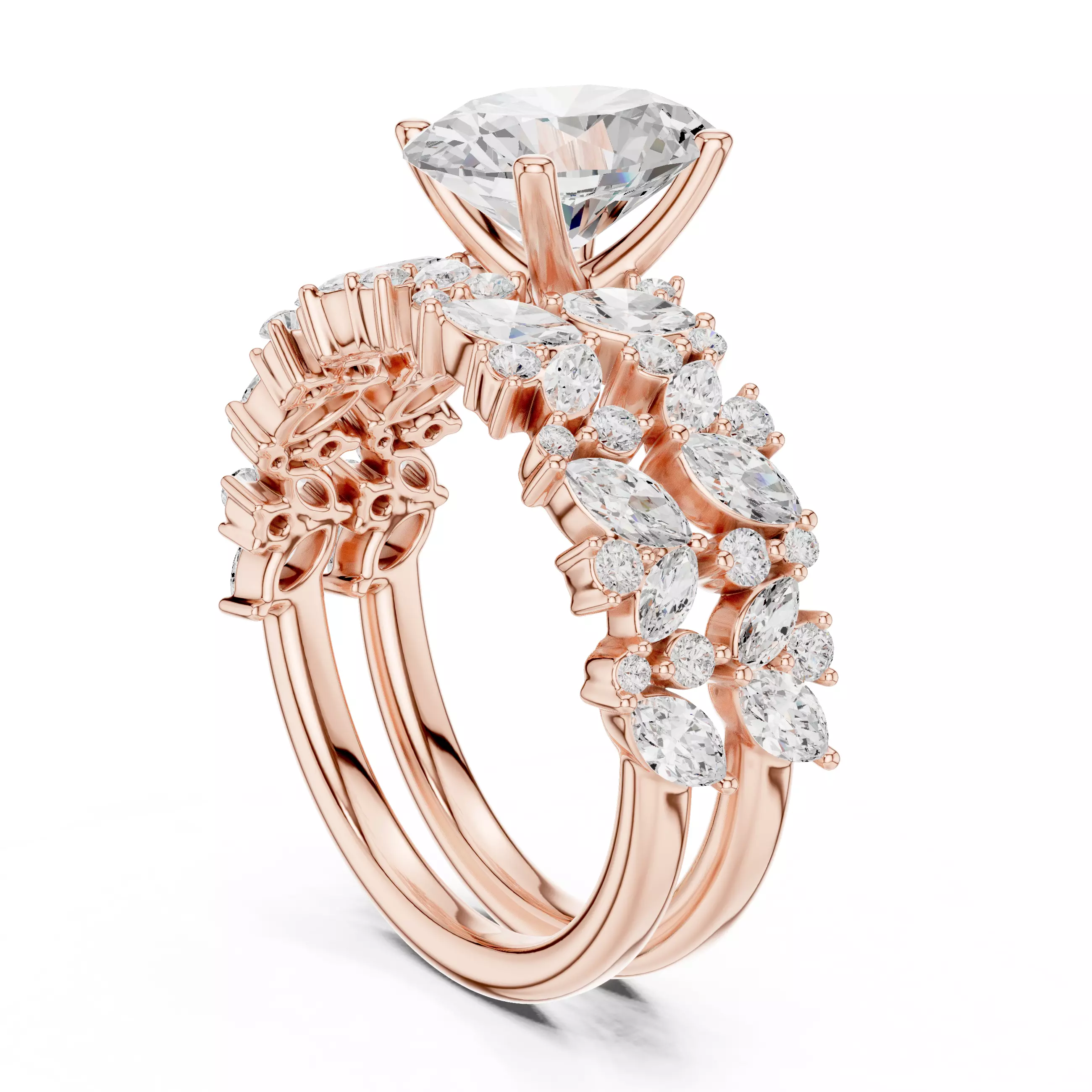 2CT Oval Cut Diamond Bridal Wedding Ring Set 3DM STL Video 3D print model_3