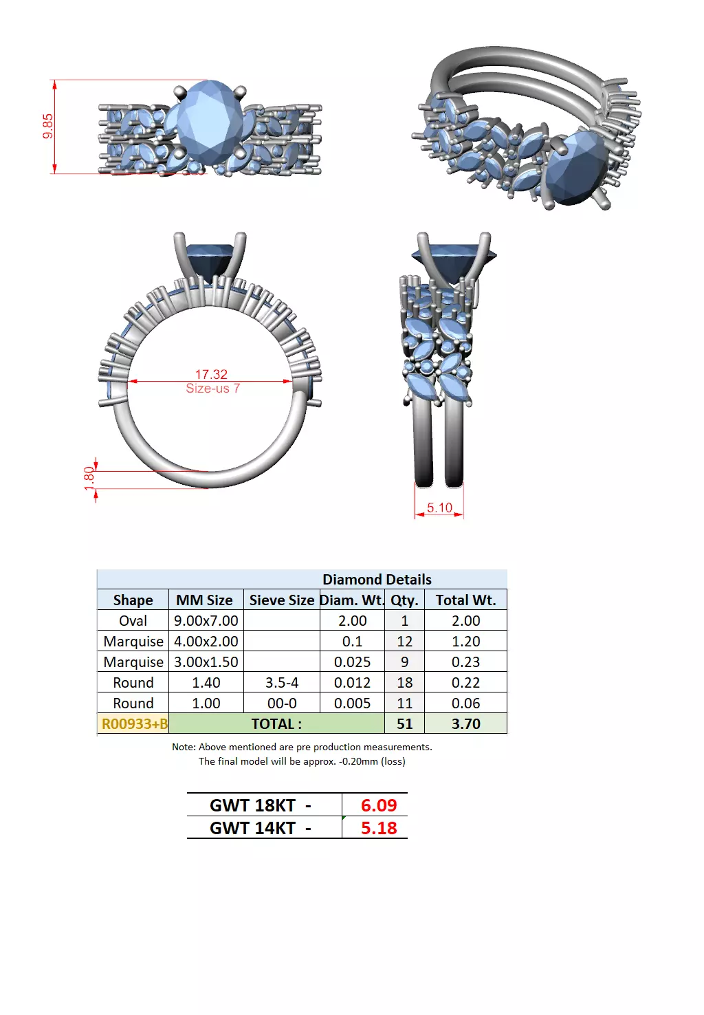 2CT Oval Cut Diamond Bridal Wedding Ring Set 3DM STL Video 3D print model_15