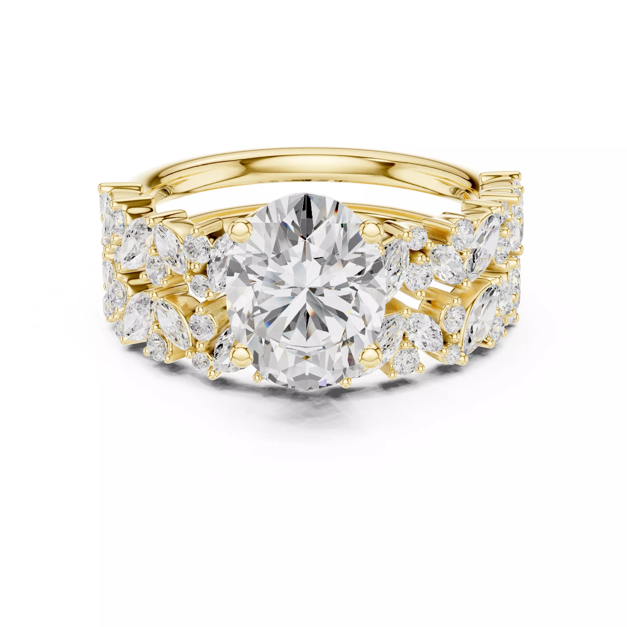 2CT Oval Cut Diamond Bridal Wedding Ring Set 3DM STL Video 3D print model_1