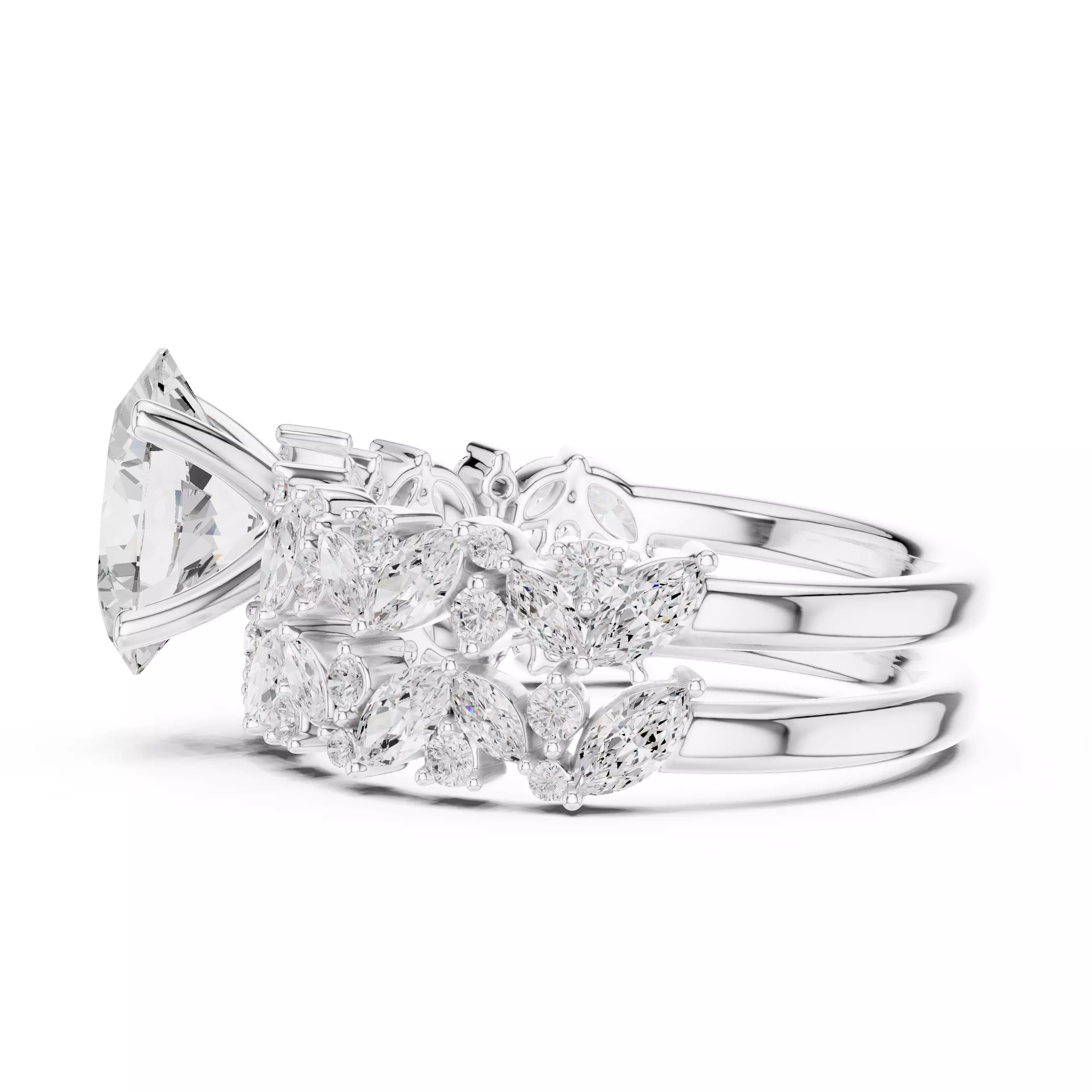 2CT Oval Cut Diamond Bridal Wedding Ring Set 3DM STL Video 3D print model_11