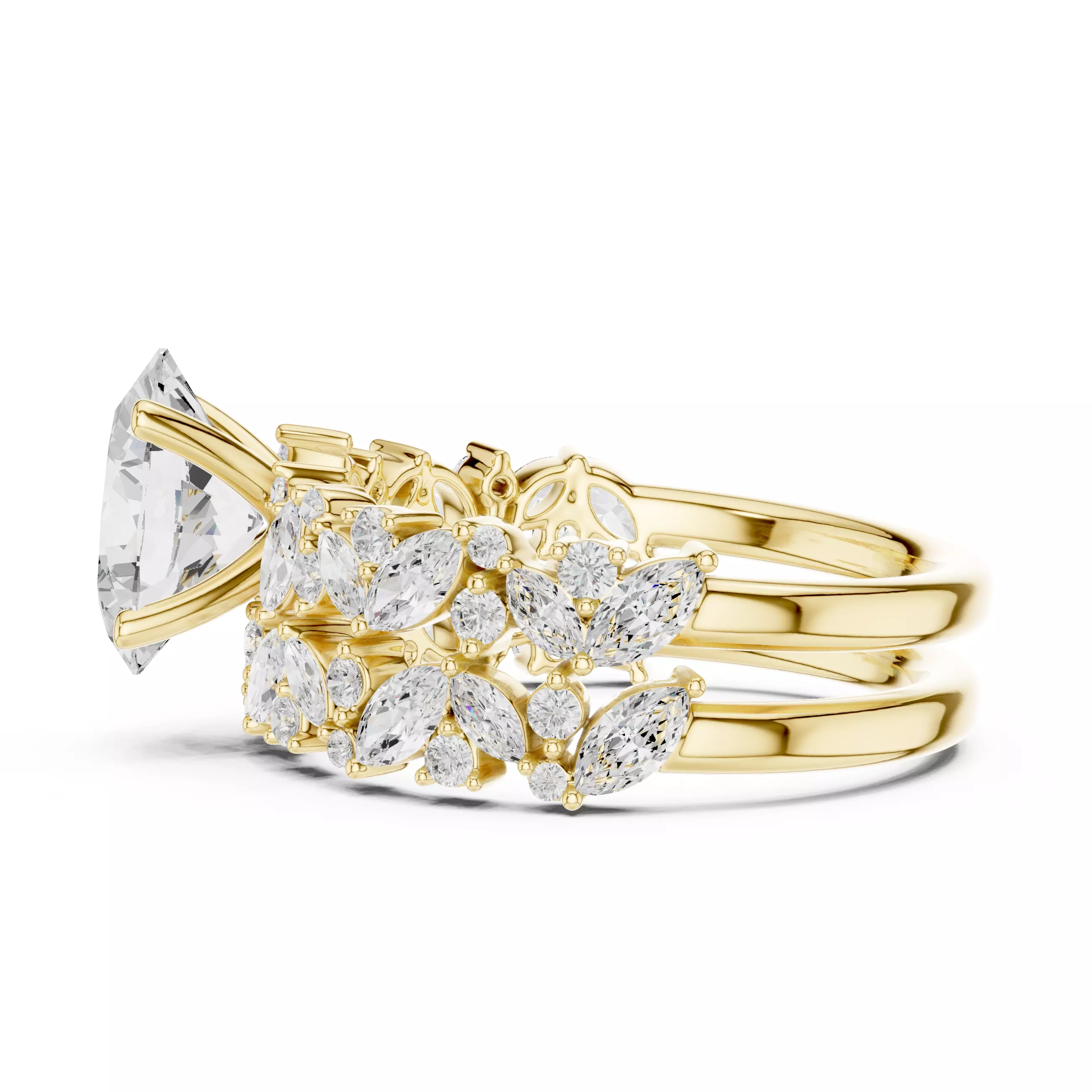 2CT Oval Cut Diamond Bridal Wedding Ring Set 3DM STL Video 3D print model_8