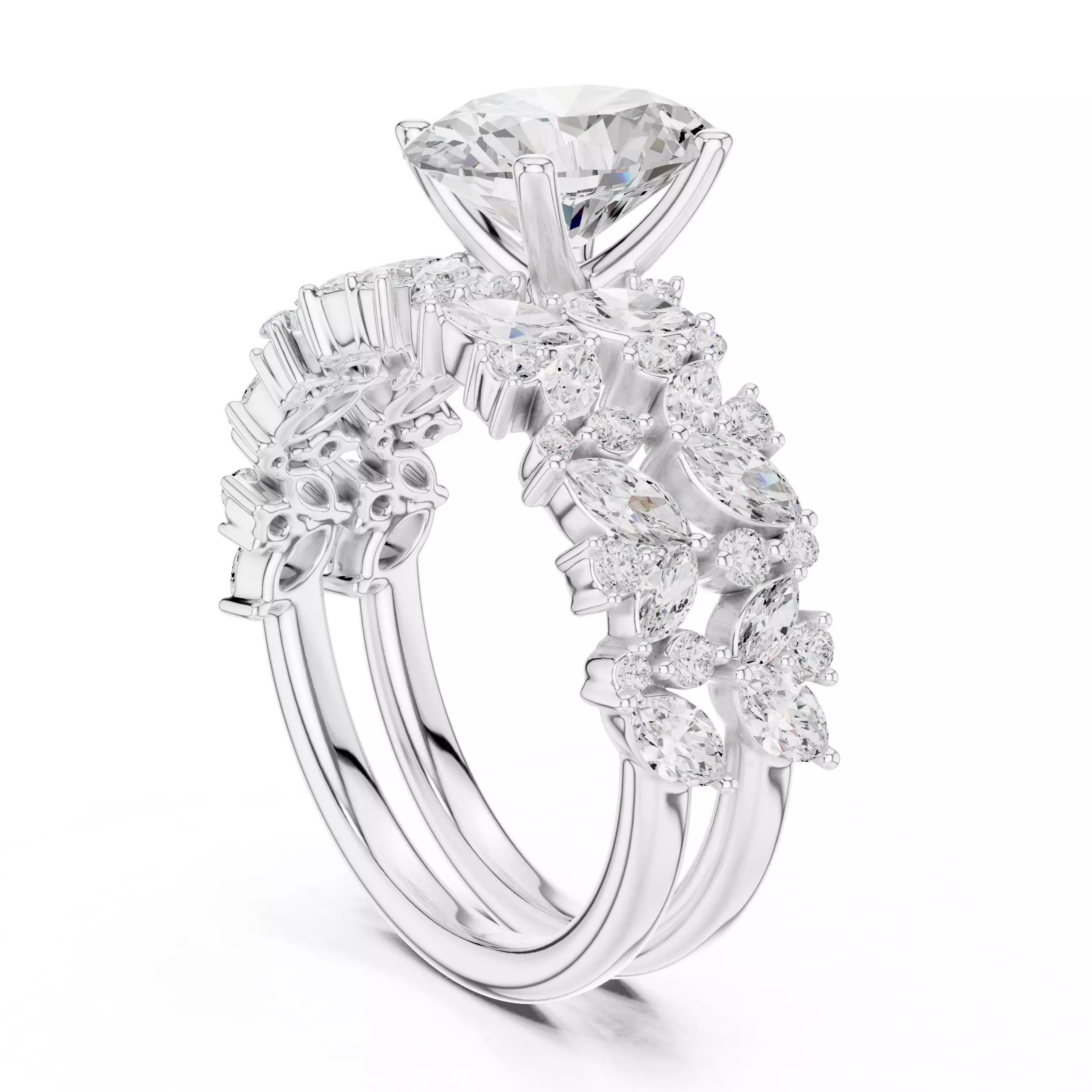 2CT Oval Cut Diamond Bridal Wedding Ring Set 3DM STL Video 3D print model_9