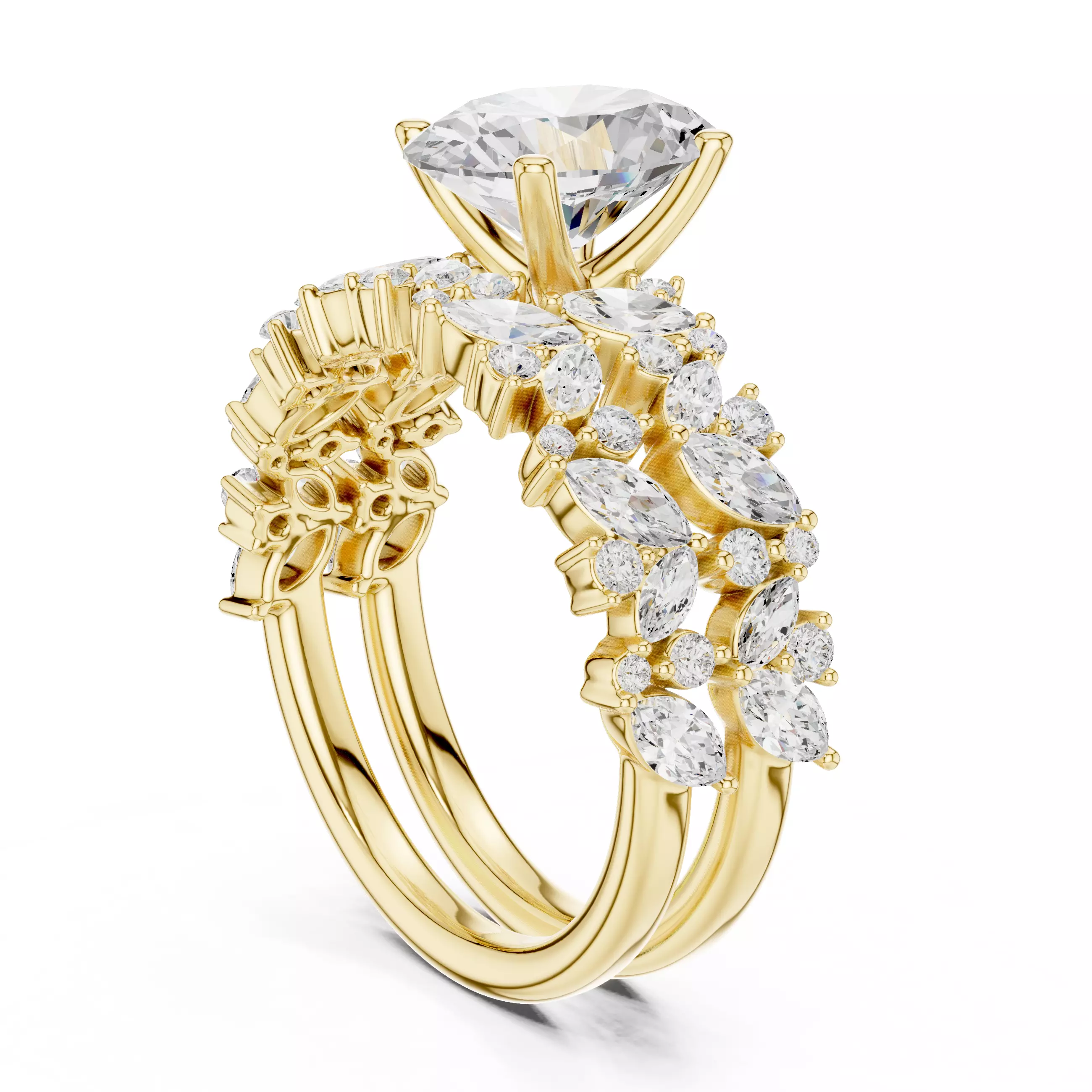 2CT Oval Cut Diamond Bridal Wedding Ring Set 3DM STL Video 3D print model_6