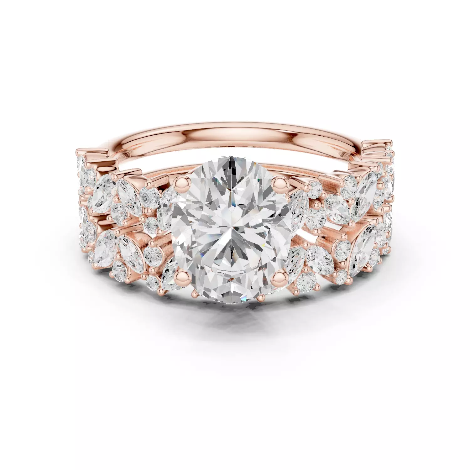 2CT Oval Cut Diamond Bridal Wedding Ring Set 3DM STL Video 3D print model_12