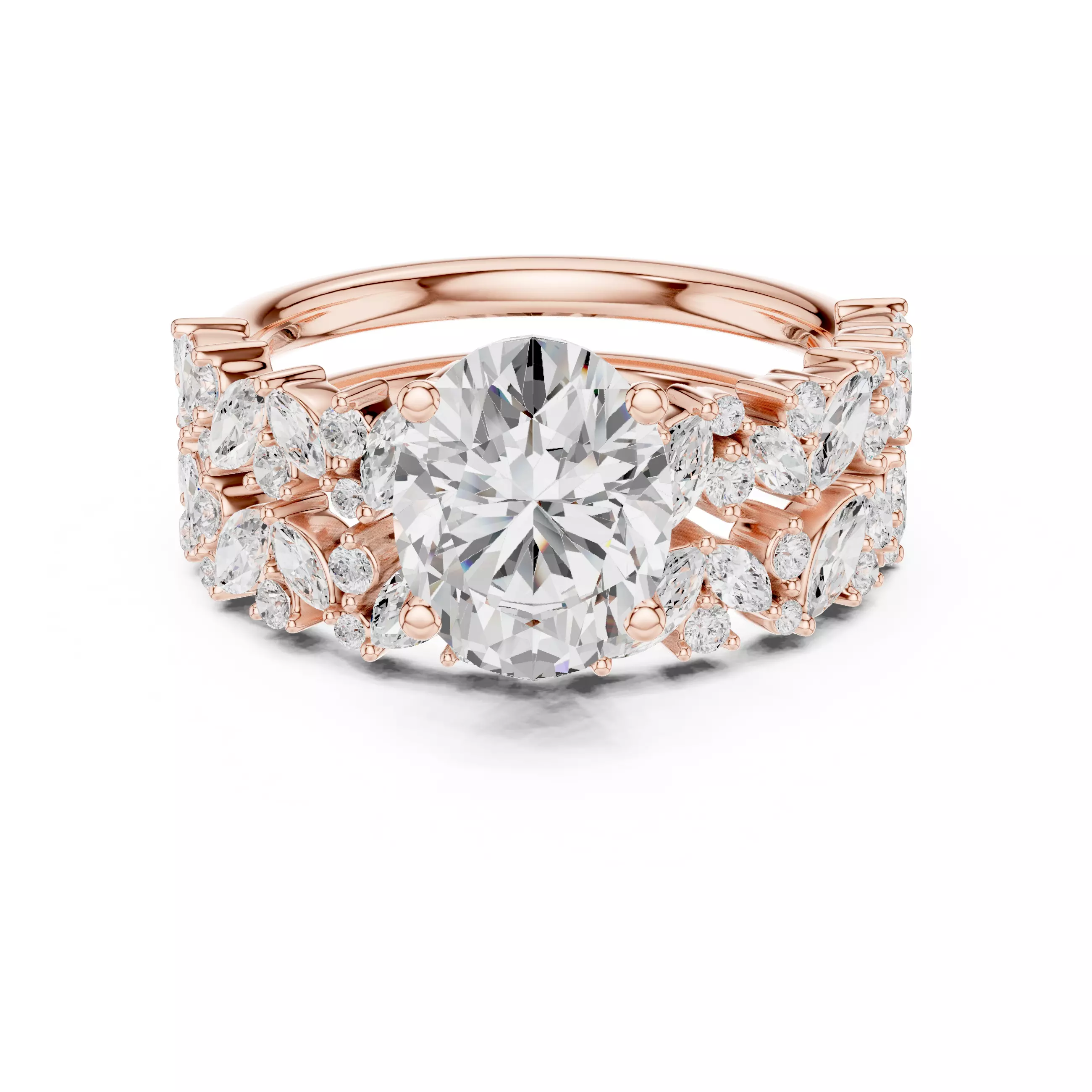 2CT Oval Cut Diamond Bridal Wedding Ring Set 3DM STL Video 3D print model_0