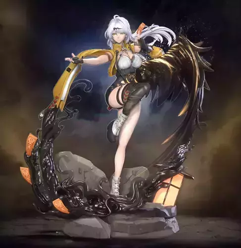 Fantasy Winged Warrior Girl  Dynamic Battle Pose